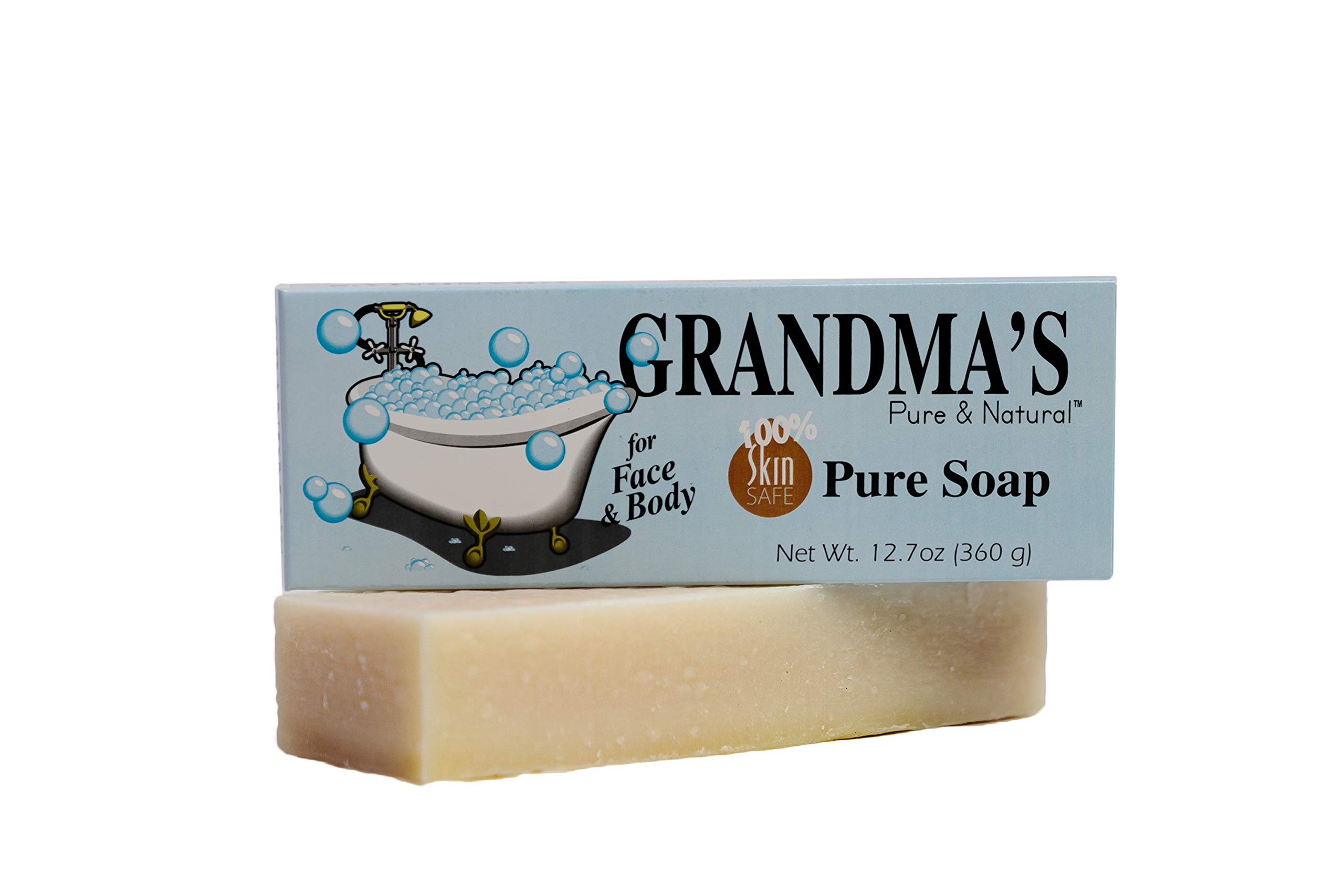 Grandma's Pure Lye Soap Bar - 12.7 ounce Large Unscented Face & Body Soap  Bar Cleans with