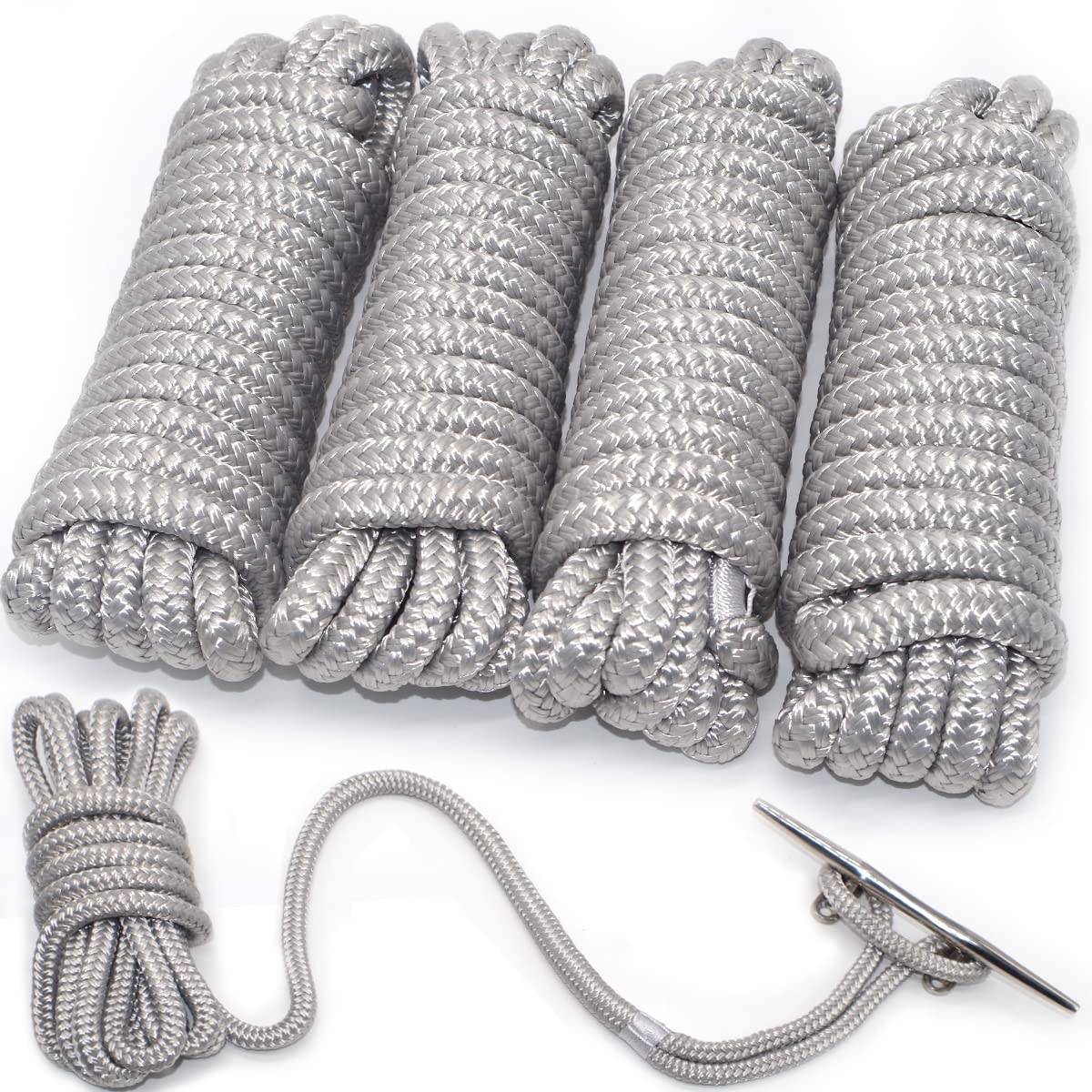 INNOCEDEAR 4 Pack 1/2 X 15 Dock LinesMarine-Grade Double-Braided Nylon Dock