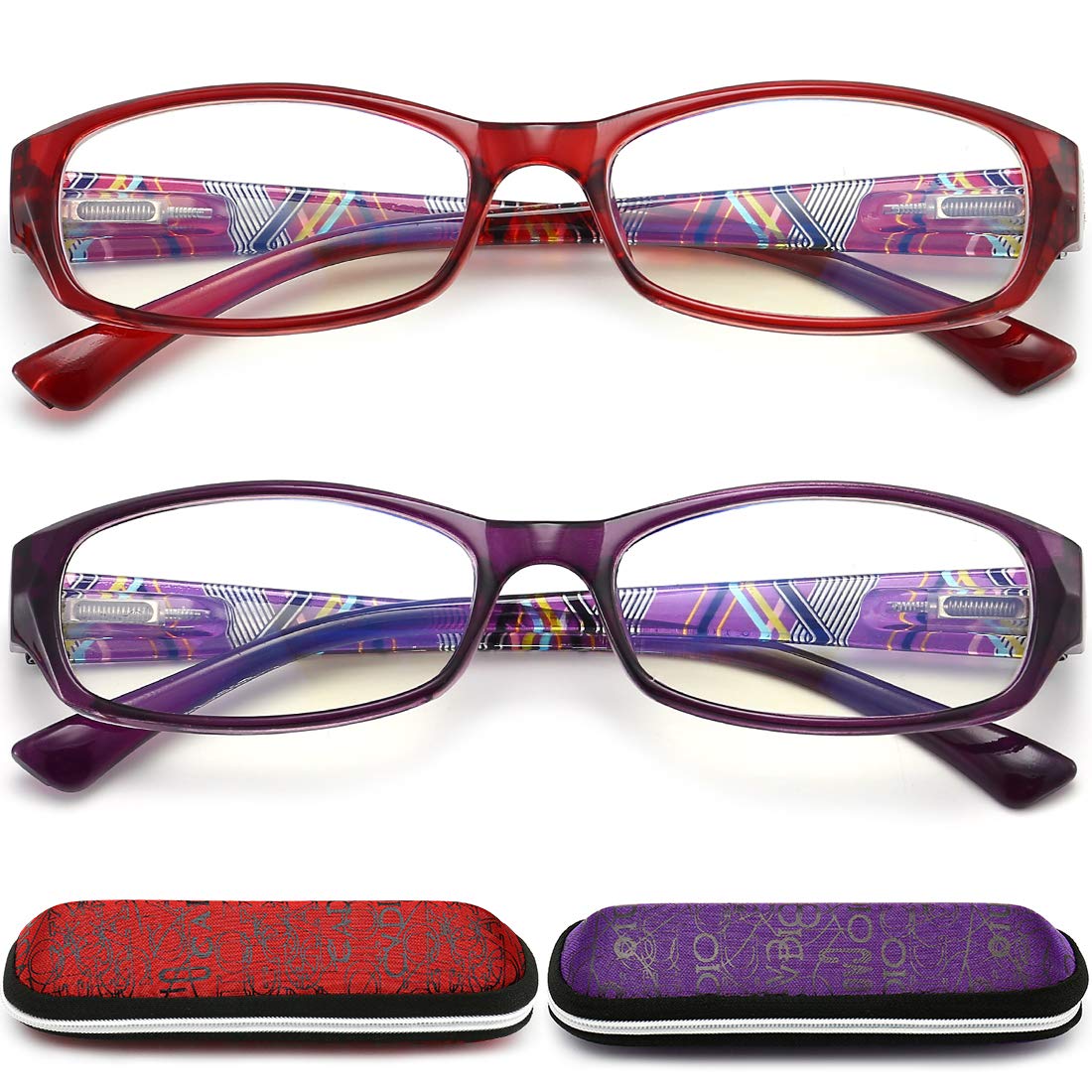 Blue Light Blocking Reading Glasses for Women - 2 Pack Blue Screen Computer Readers with Spring Magnification Eyeglasses 3.5 Red+purple 3.5 x