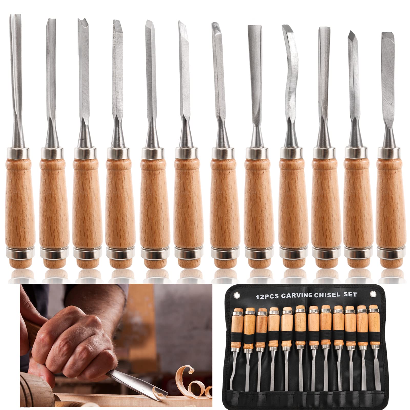Dicunoy 12 PCS Wood Carving Tools Gouges Woodworking Chisels Full Size Wood  Carving Knifes for Beginners Hobbyists Professionals Artistic Gifts for Him  Father's Day
