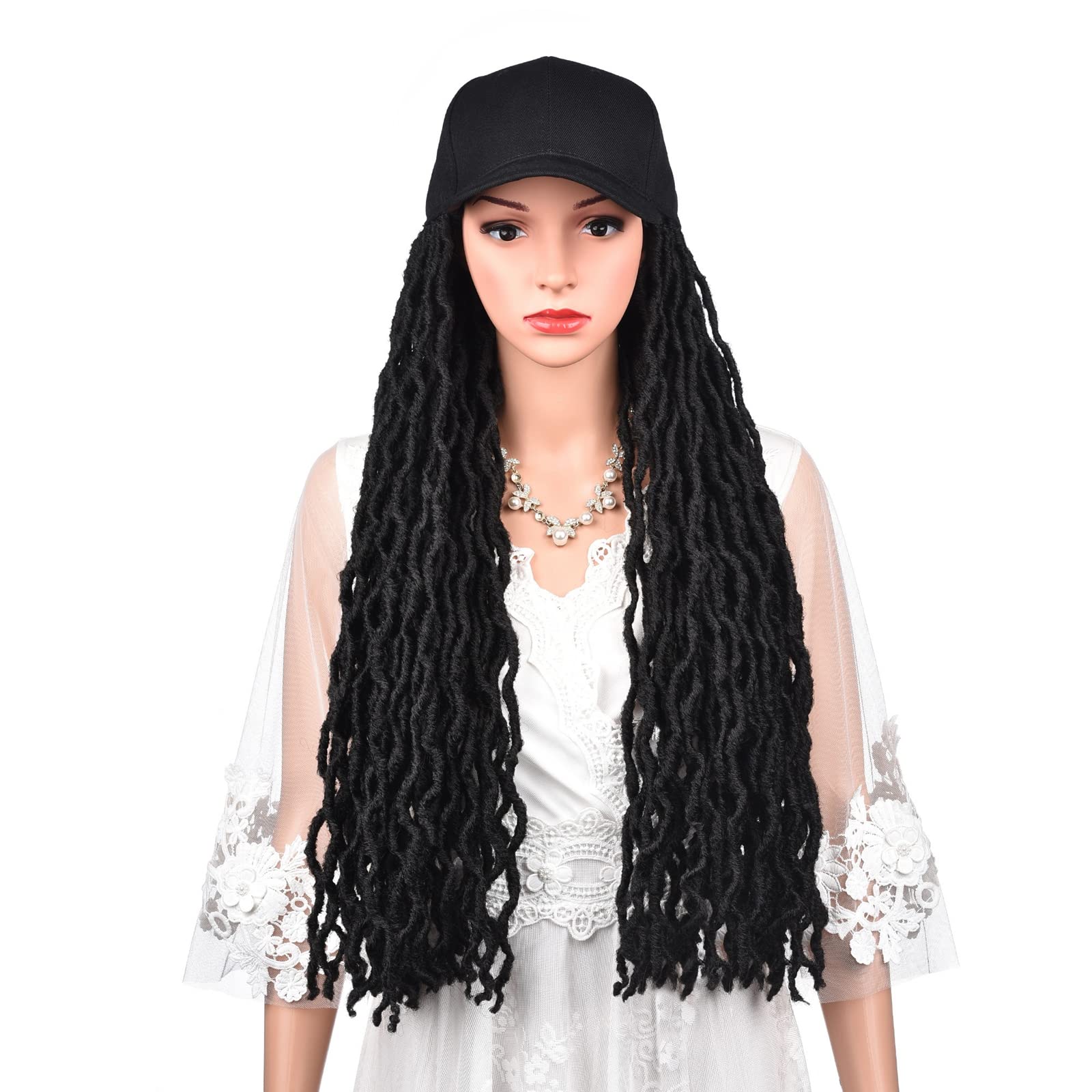 Baseball Cap Wig Goddess Faux Locs Hair Extensions with Hat Ombre Color  Synthetic Hair Cap Wig