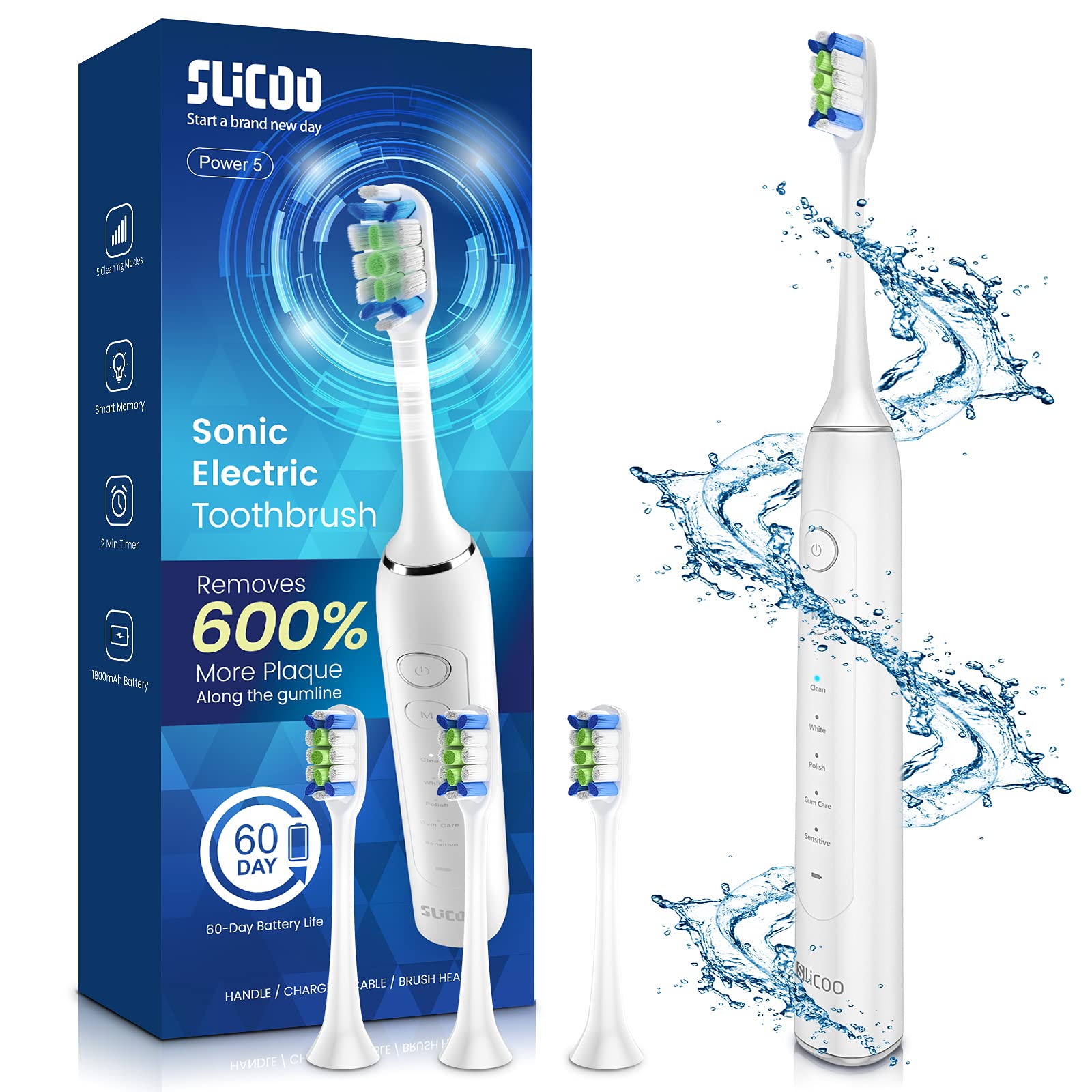 Slicoo Rechargeable Electric Sonic Toothbrush 38,000 RPM Brushless