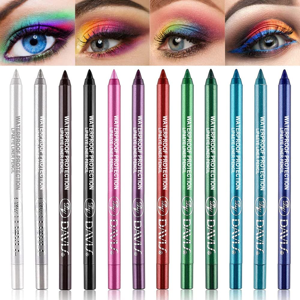 12Pcs Green Blue Brown White Colored Gel Glitter Eyeliner Pencils