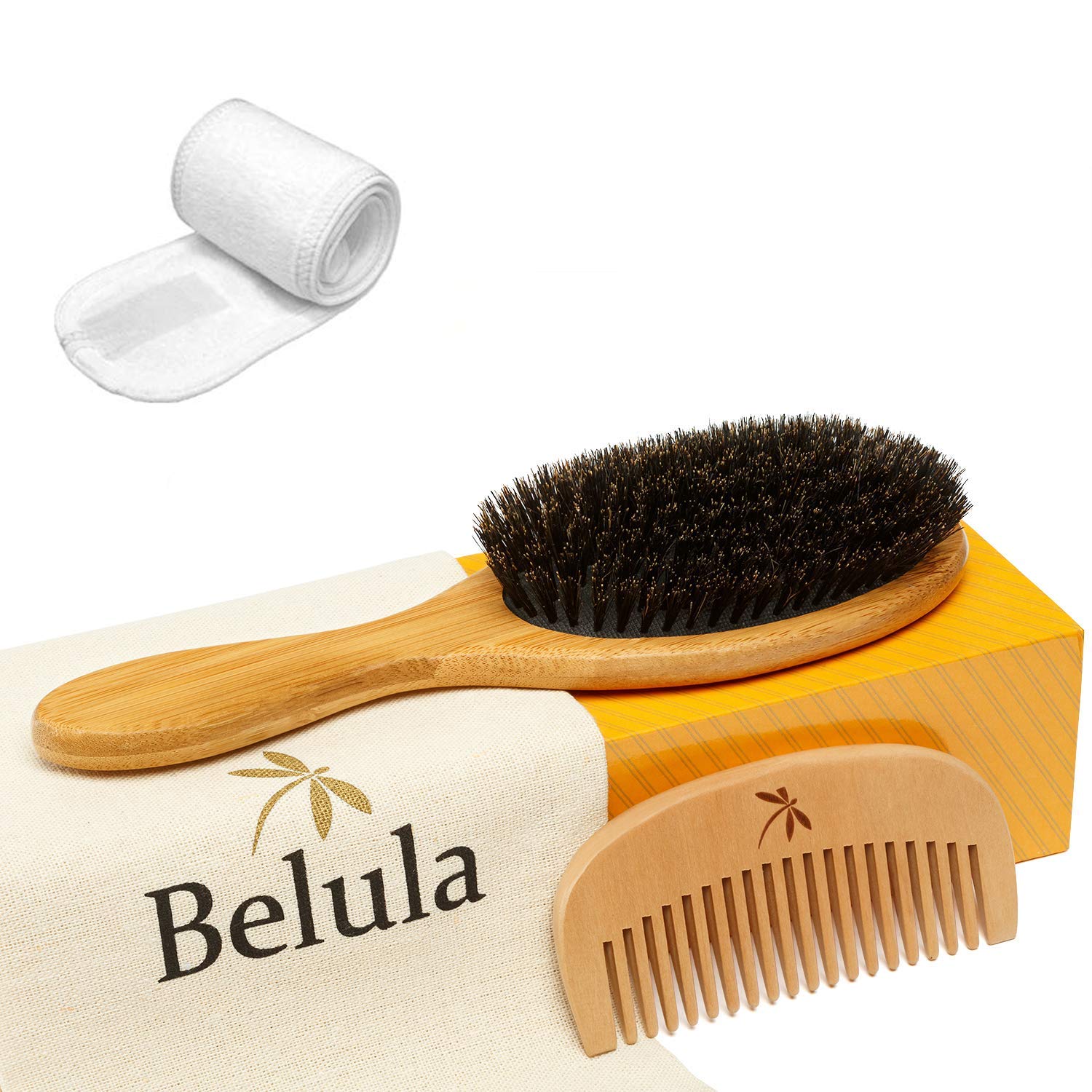 Belula 100% Boar Bristle Hair Brush Set. Soft Natural Bristles for Thin and  Fine Hair.