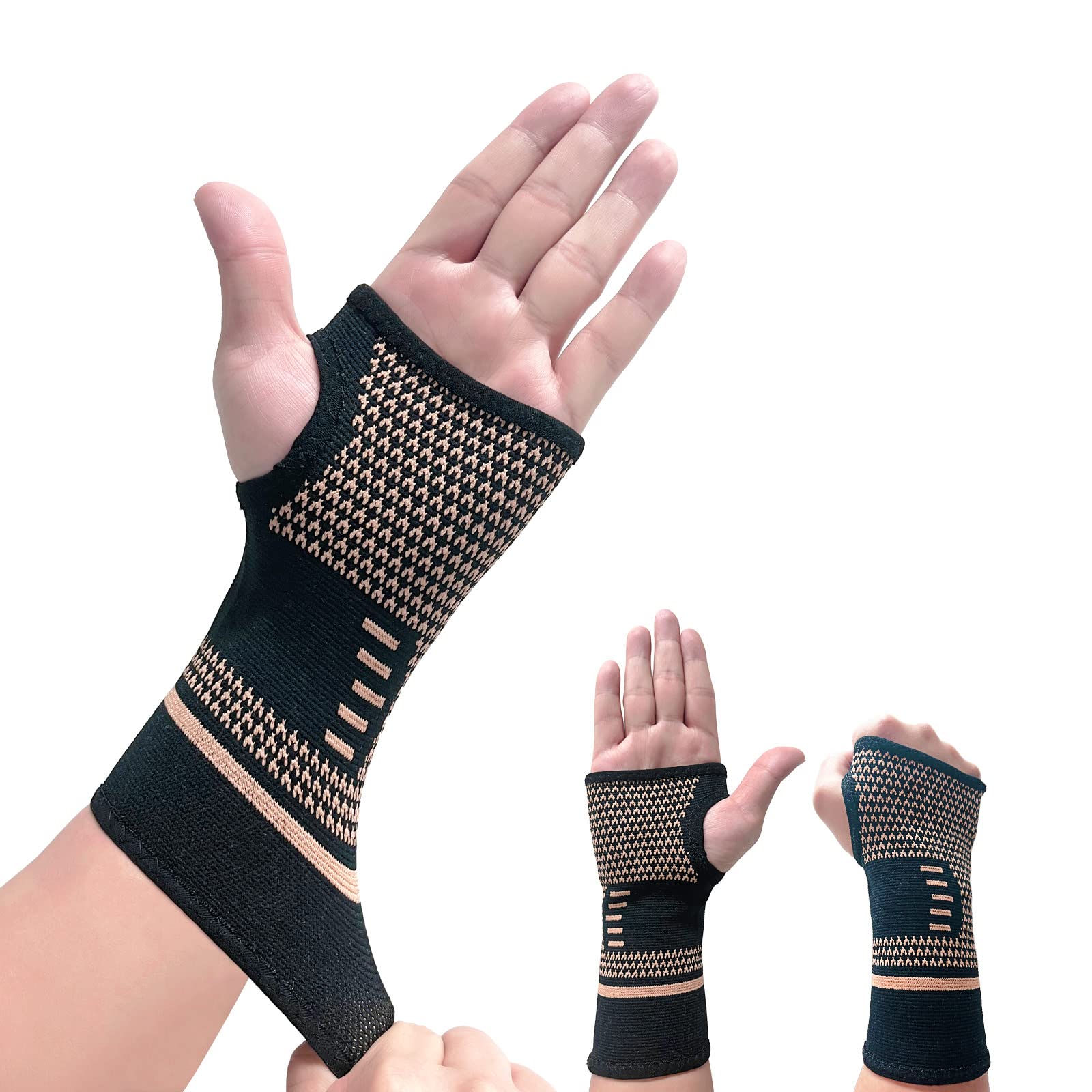 Copper Wrist Compression Sleeve Elastic Wrist Support Sleeve Wrist Brace  for Tendonitis Arthritis Sprains Pain Relief