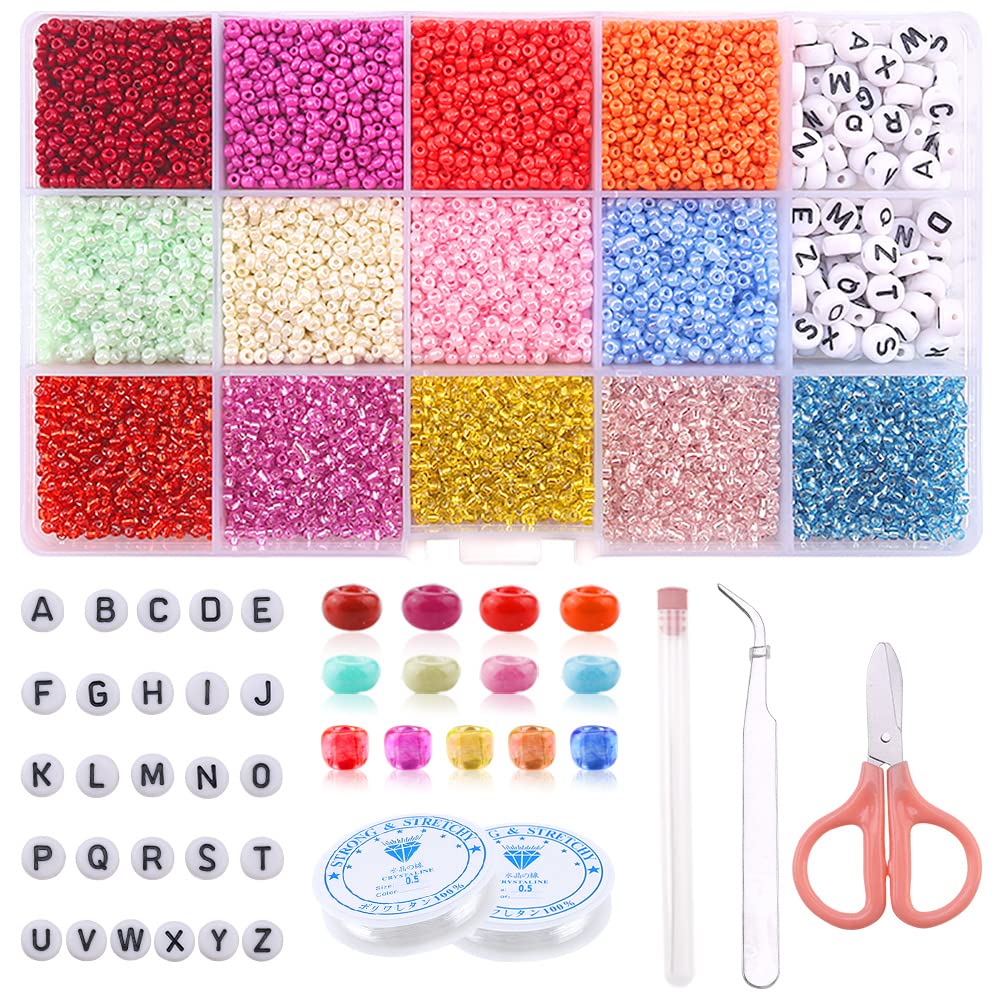 Arclon 20000pcs & 13 Colors of 2mm Pony Seed Beads Glass Beads for Jewelry  Making-Kit Includes Colorful Alphabet Beads Small Bead Elastic String  Scissors Bracelet Making Kit mixed color ARC-ART-001