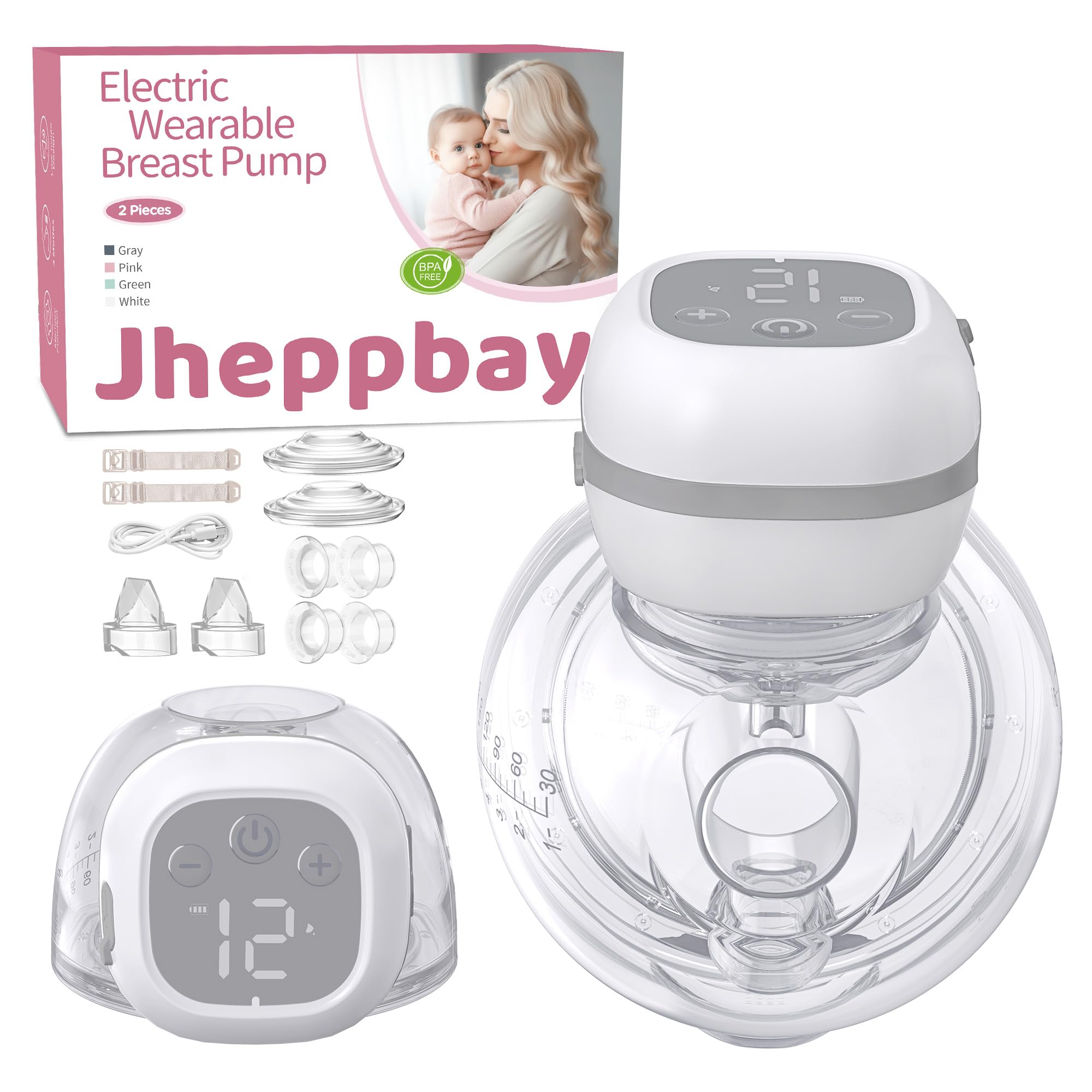 Jheppbay Double Electric Breast Pumps - 12 Levels & 3 Modes Wearable Breast  Pump Hands Free BPA Free with LCD Display Painless Low Noise Portable Wireless  Breast Pump with 21mm/24mm Flanges Double Grey