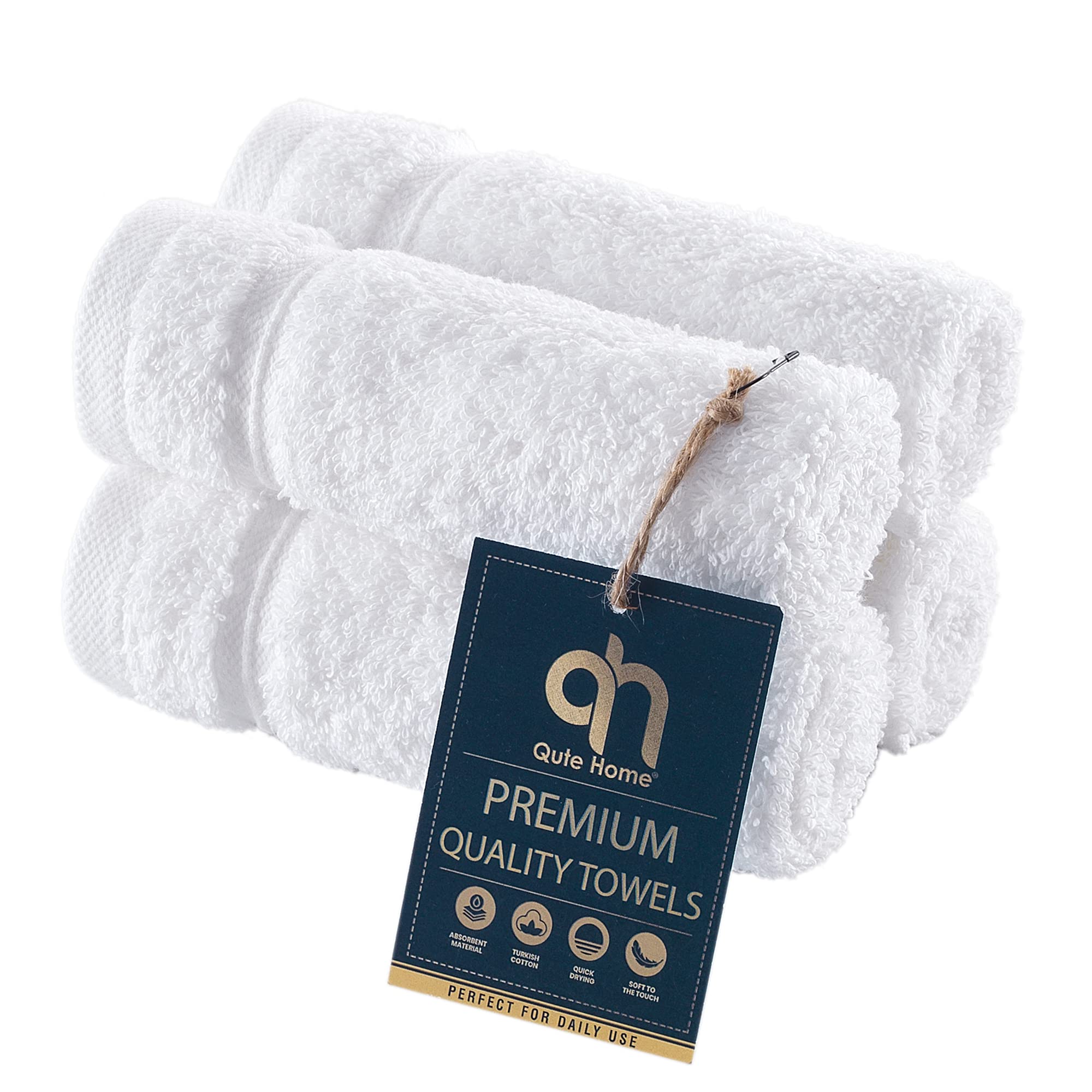 Qute Home 4-Piece Washcloths Towels Set, 100% Turkish Cotton Premium  Quality Towels for Bathroom, Quick Dry Soft and Absorbent Turkish Towel, Set  Includes 4 Wash Cloths (White) 4 Pieces Washcloths White