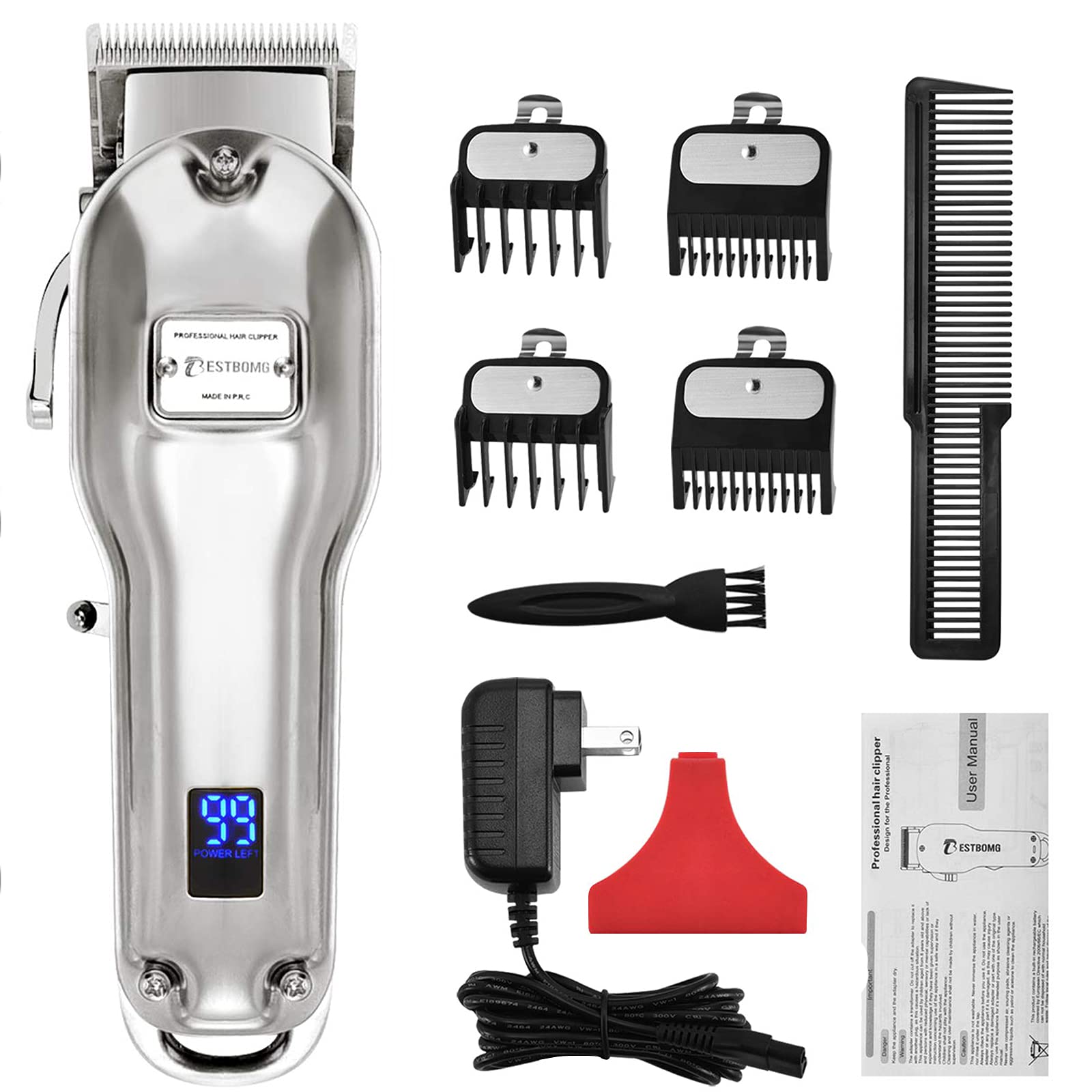 Professional Cordless Hair Clippers for Men Rechargeable Beard Trimmer Low  Nosie Home Barber Hair Cutting Kit Set for Men/Kids/Pet with an All Metal  Housing LED Display Silver