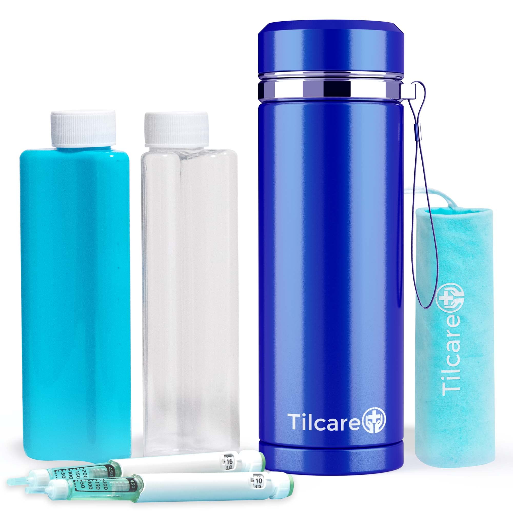 Insulin Cooler Travel Case by Tilcare - 74H Reusable Pen Freezer Bottle -  Large TSA Approved Hard Shell Medication Cooling Case - Emergency 14H Bottle  - Holds up to 4 Diabetic Pens and Medical Vials