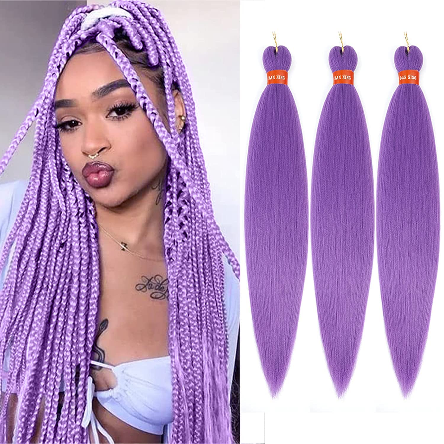 Light Purple Lavender Pre Stretched Braiding Hair 30 Inch 3 Packs 