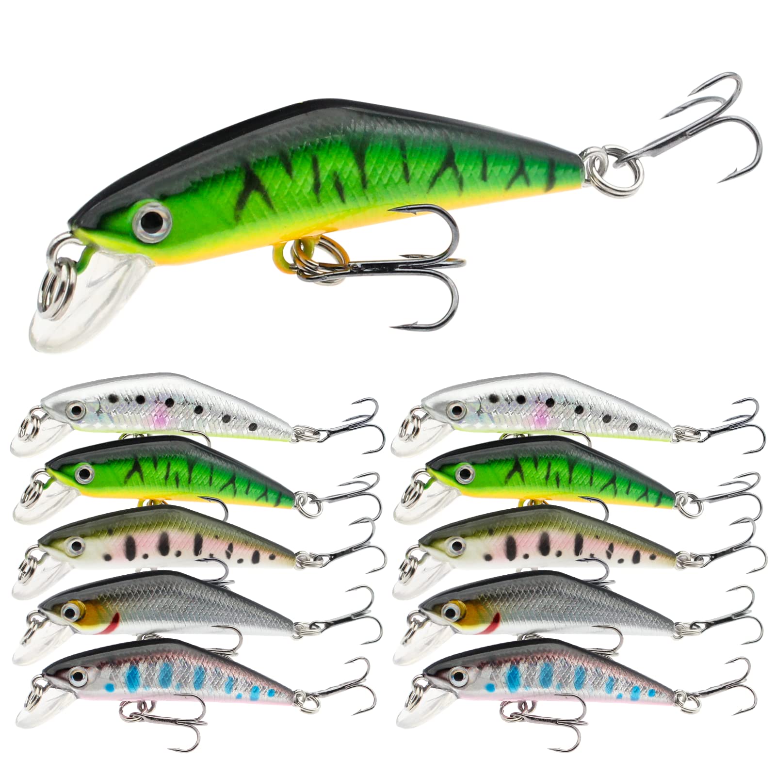 Fishing Lures, Minnow Popper Crank Baits Pencil Bass Trout Fishing Lures  with Hooks, Topwater Artificial Hard Swimbaits for Saltwater Freshwater  Trout Walleye Blueback Salmon Catfish A-10pc,2.68,0.1oz