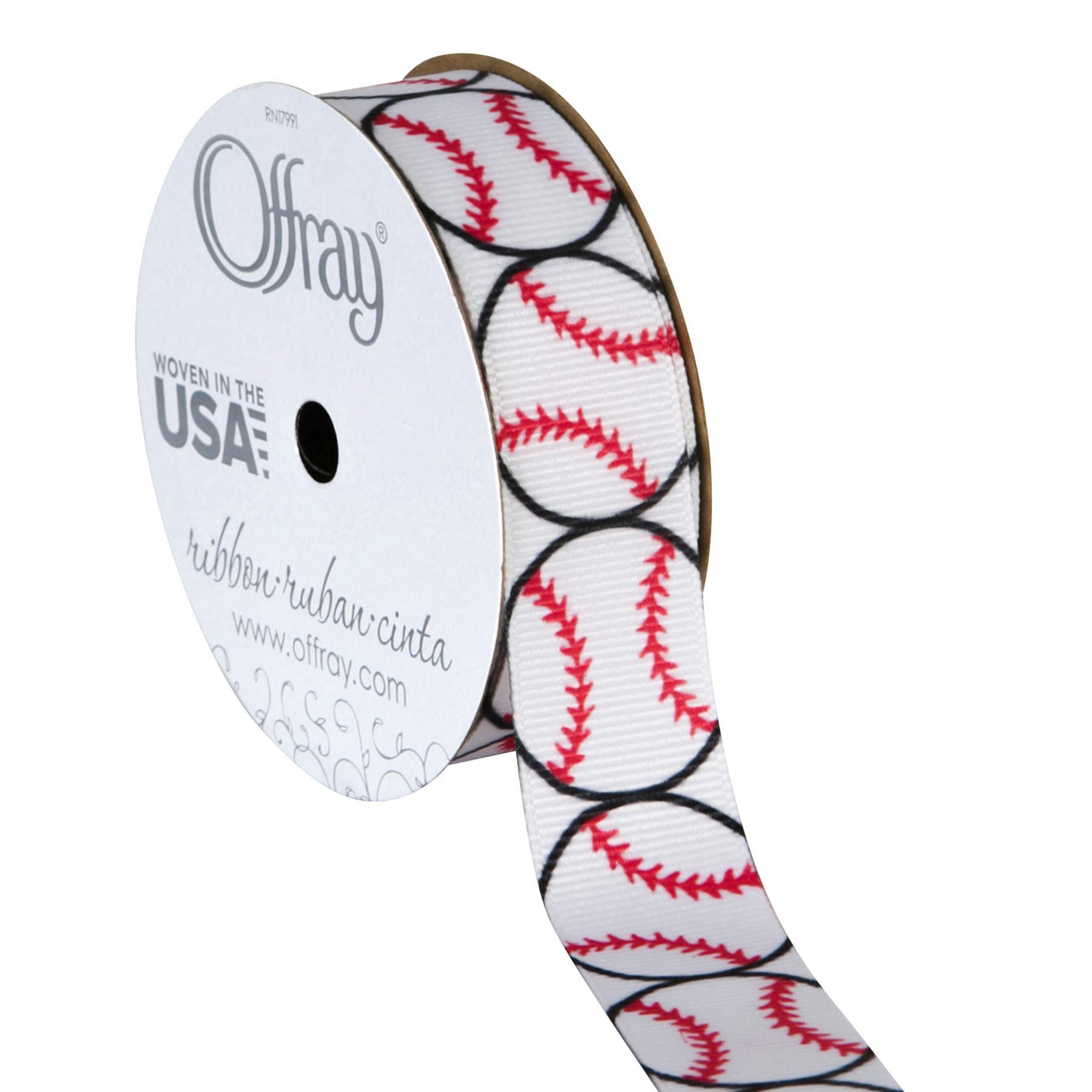Offray 922163 7/8 Wide Grosgrain Ribbon Baseball Pattern 3 Yards