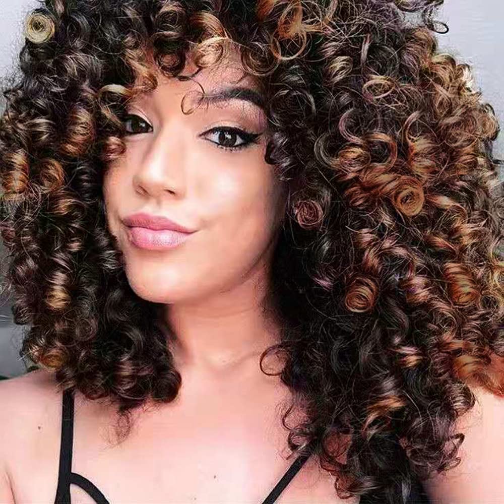 AISI HAIR Ombre Roots Brown Short Afro Curly Wigs with Bangs for Black Women  Synthetic Dark