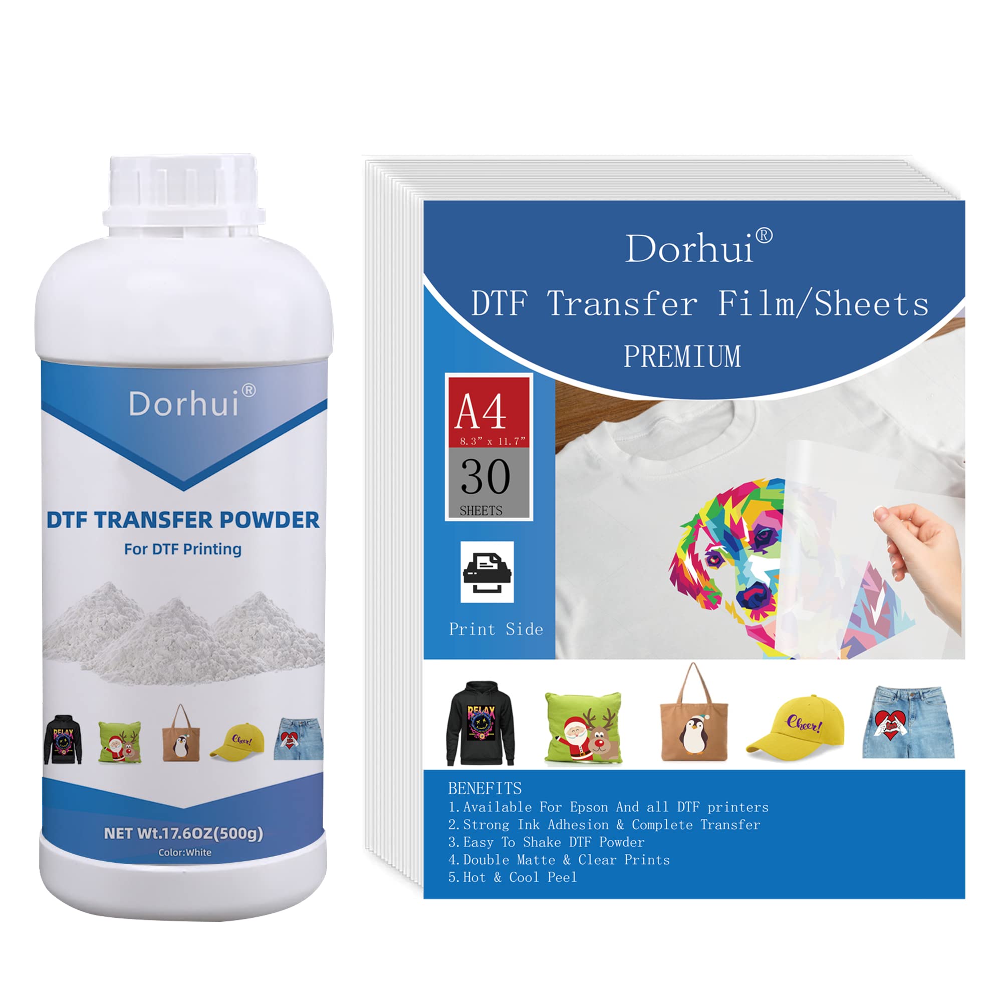 DTF Powder 500g/17.6oz White DTF Powder Adhesive, Eco-Friendly DTF Transfer Powder with Super Adhesion, Durability and Vivid Color, DTF Hot Melt