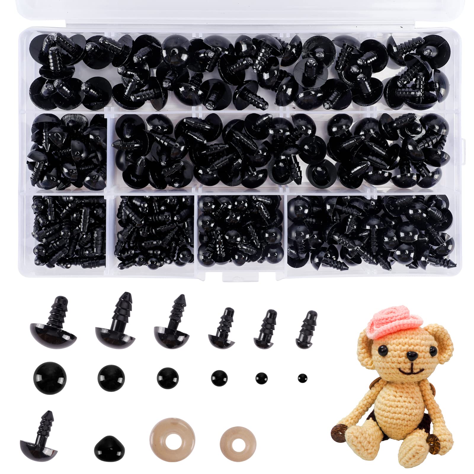 TOAOB Pack of 50 Safety Eyes, 8 mm, Black, Plastic, Crafts, Dolls, Eyes,  Button Eyes with Washers for Crochet Animals, Doll, Puppet, Plush Toy,  Teddy