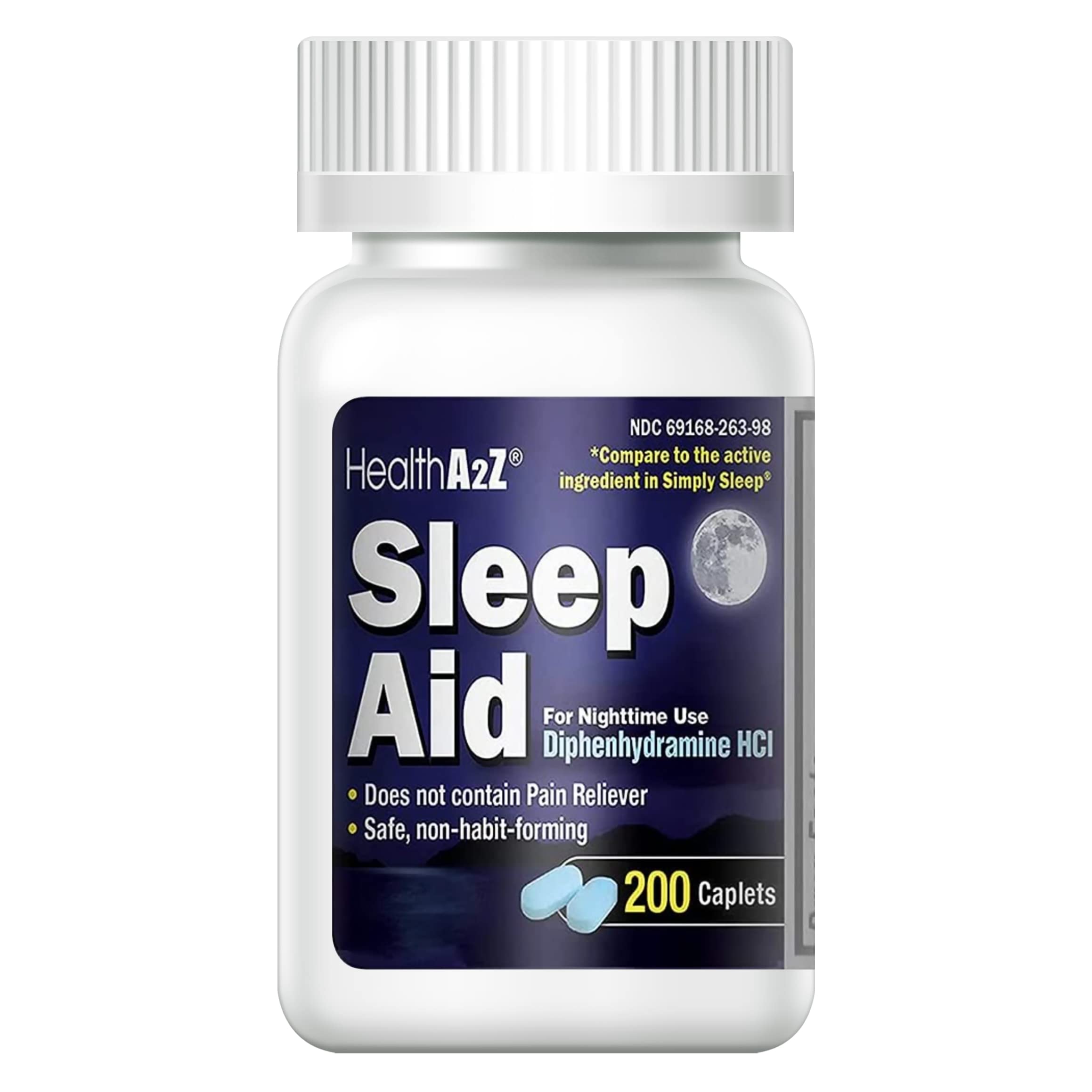 Image showcasing HealthA2Z Sleep Aid 200 Caplets | Diphenhydramine HCl 25mg | Non-Habit ...