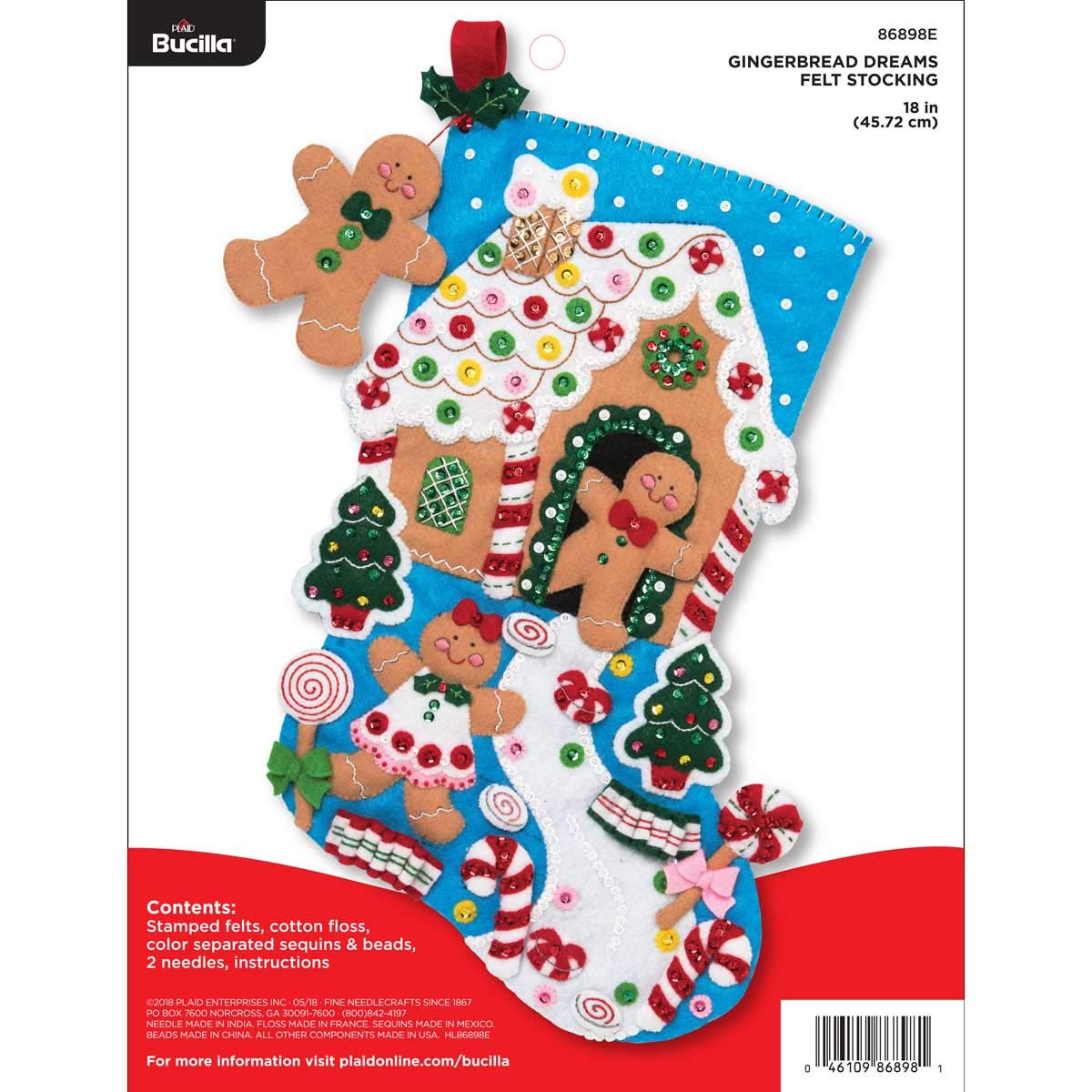 Bucilla 18-inch Christmas Stocking Felt Applique Kit 86898E Gingerbread  Dreams