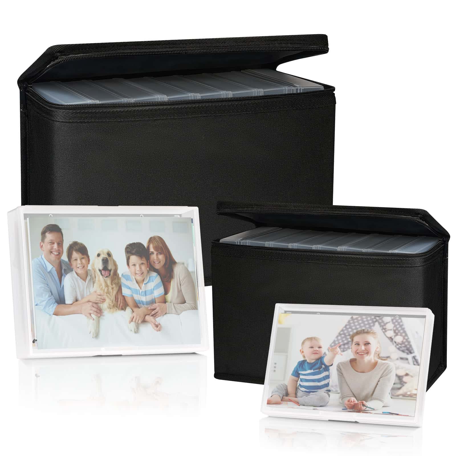 5x7 Photo Storage Boxes Extra Large Capacity, Barhon 8 Inner Photo Cases  Hold 1000 Pictures with Lightproof Zipper Cloth Bag, Seed Organizer  Containers with Handle (Clear) 5x7 Photos