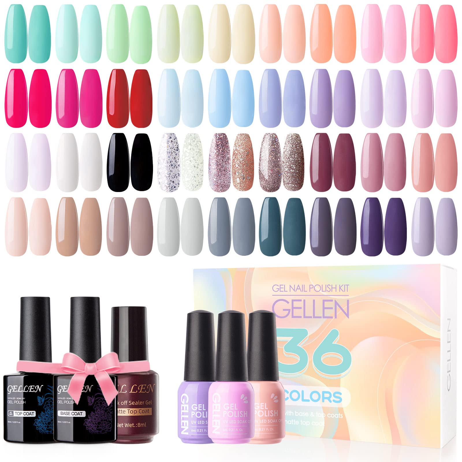 Gel Nail Polish Kit, 36 Colors Gel Nail Kit, Cream Nail Art Polish Gel Paint  for Nails Art, Gel Nail Polish Set with 2 Nail Brushes for Nail Art Design  Nail Salon,