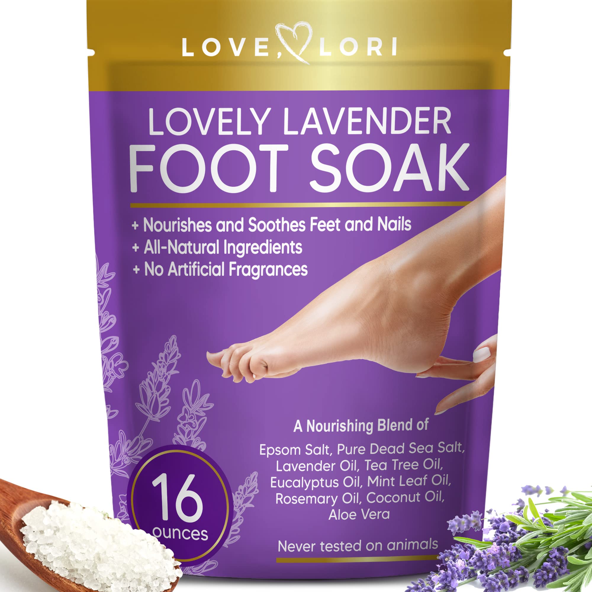 Lavender Foot Soak (16oz) Body Detox Foot Soak for Dry Cracked Feet - w/  Lavender Oil, Tea Tree Oil & Epsom Salt, Soothes Tired Achy Feet - Pedicure  Supplies for Foot Spa