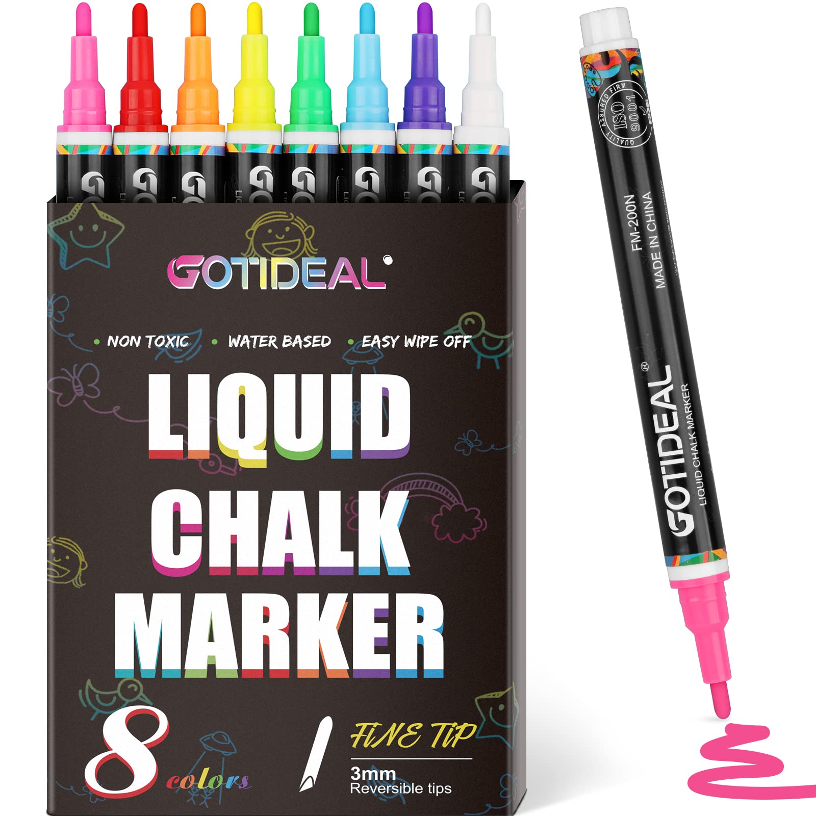 GOTIDEAL Liquid Chalk Markers, Fine Tip 8 Colors Washable Window Chalkboard  Glass Pens, Paint and Drawing for Car, Blackboard, & Bistro,Kids and  Adults, Non-Toxic,Wet Erase - Reversible Tip 3mm-8 Colors
