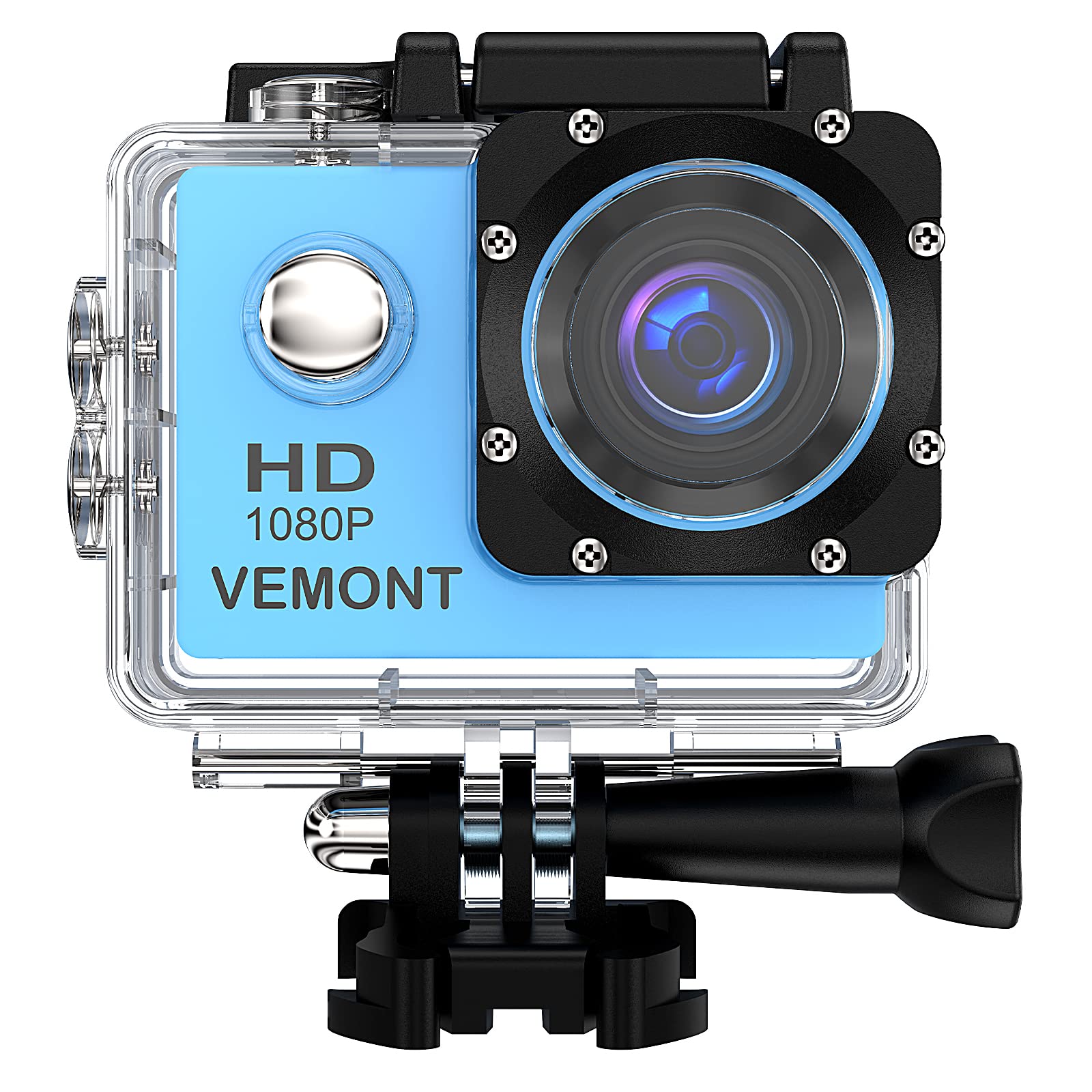 VEMONT Action Camera, 1080P 12MP Sports Camera Full HD 2.0 Inch Action Cam  30m/98ft Underwater Waterproof Camera with Mounting Accessories Kit Blue