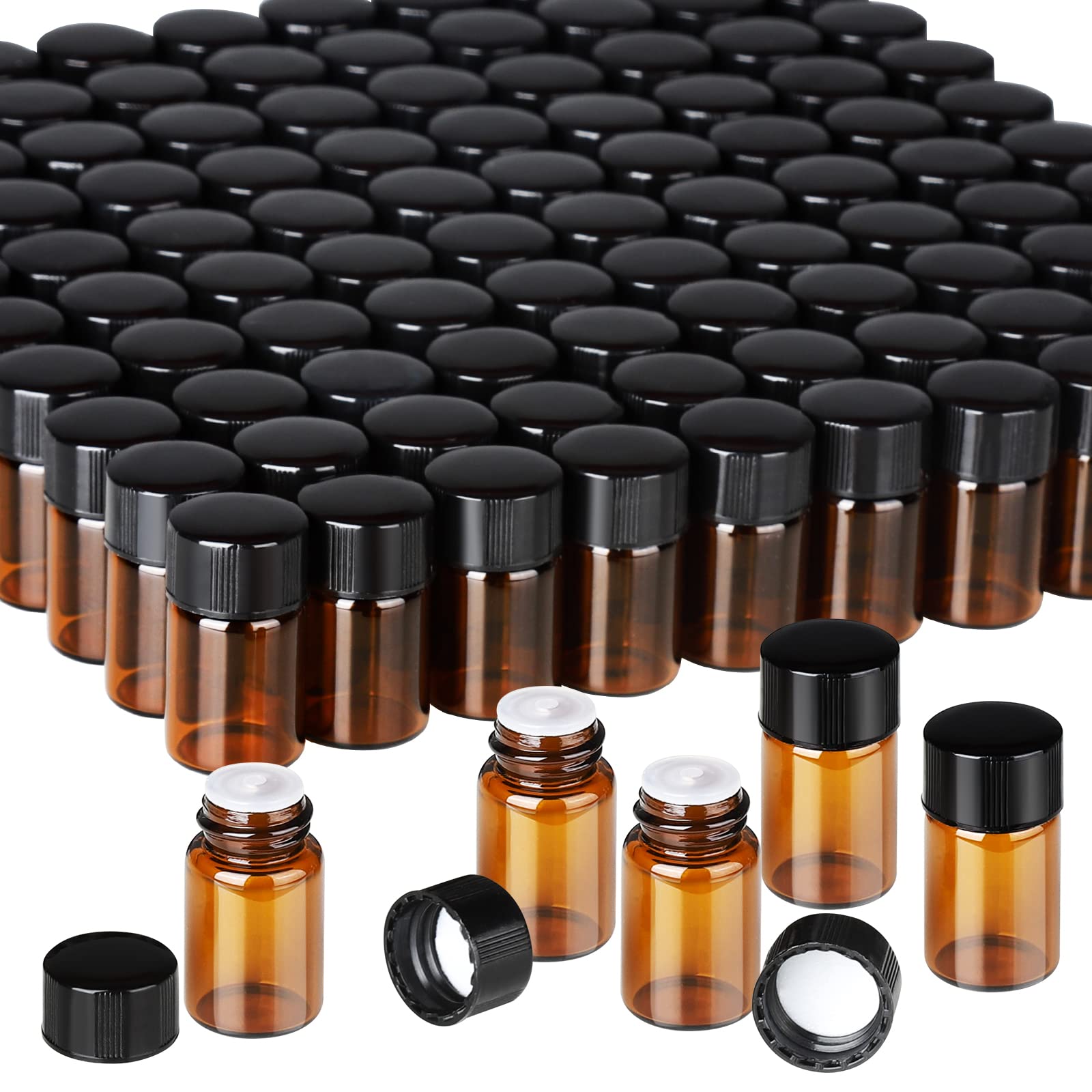 ZEJIA Essential Oil Bottles, 2ML Mini Glass Oil Bottles, 24 Packs Oil Vials  Sample Bottles, Anointing Oil Bottles with Black Caps, 2 Droppers