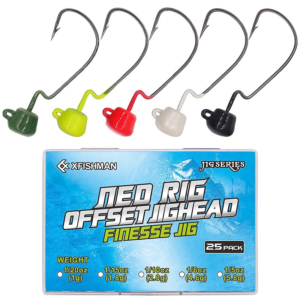 Ned-Rig-Finesse-Offset-Jig-Heads-Kit Weedless Mushroom EWG Wide Gap Ned  Hooks for Bass