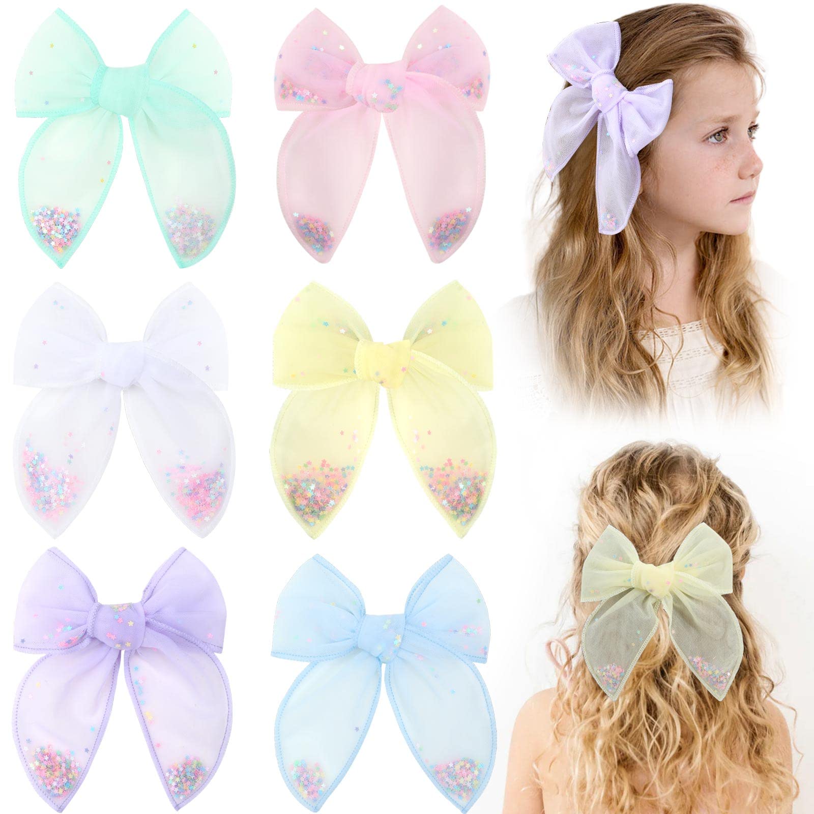 Big Hair Bows for Girls with Alligator Clips Tulle Cute Handmade