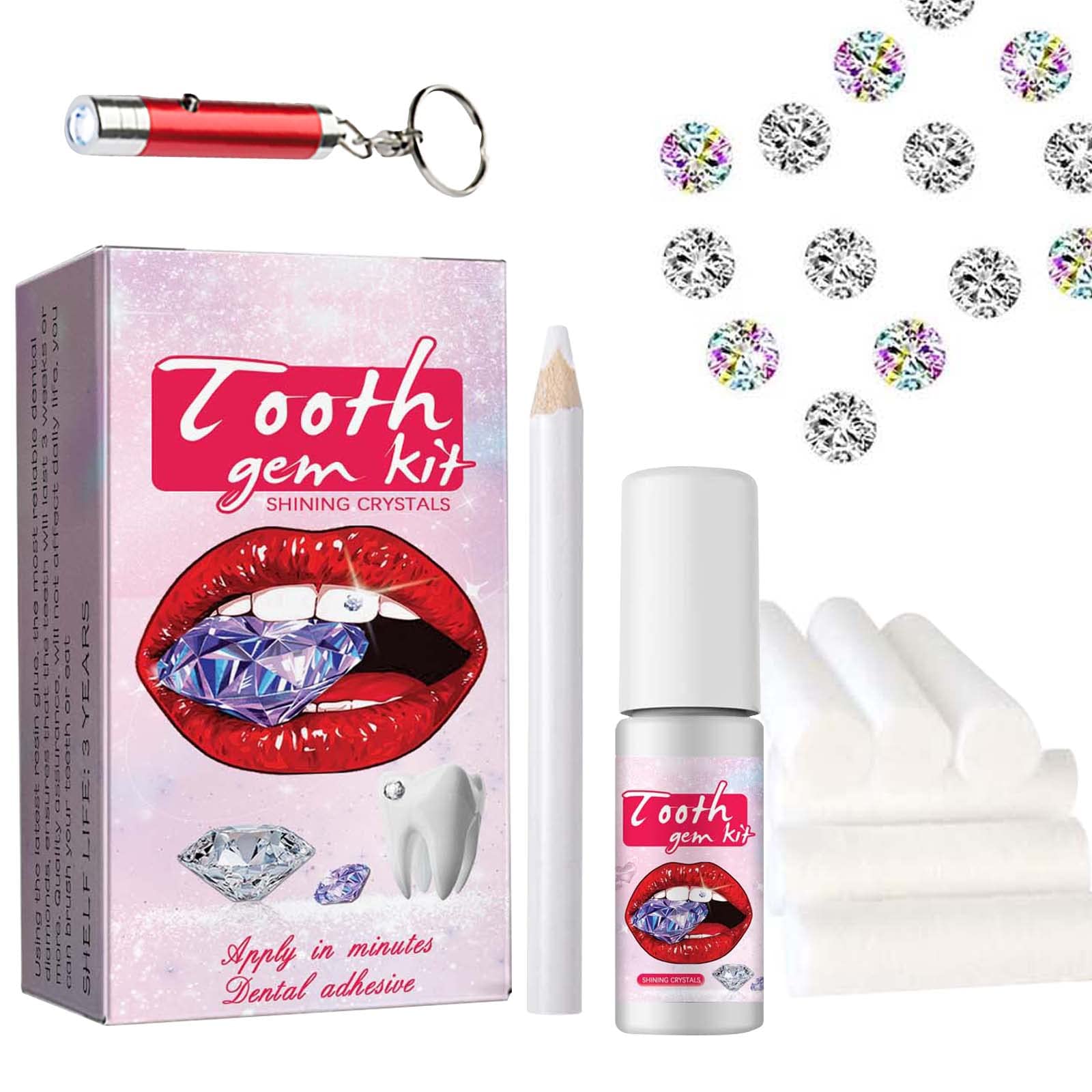 Tooth Gem Kit, Tooth Crystal Set with Light & Glue, DIY Fashionable Tooth  Crystal Kit for Starter, 20 PCS