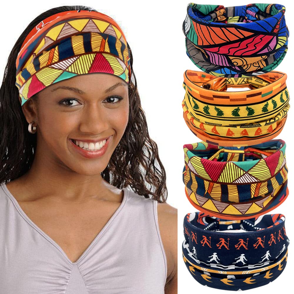 Myhiju 4 Pieces African Headbands Boho Headbands Print Head band