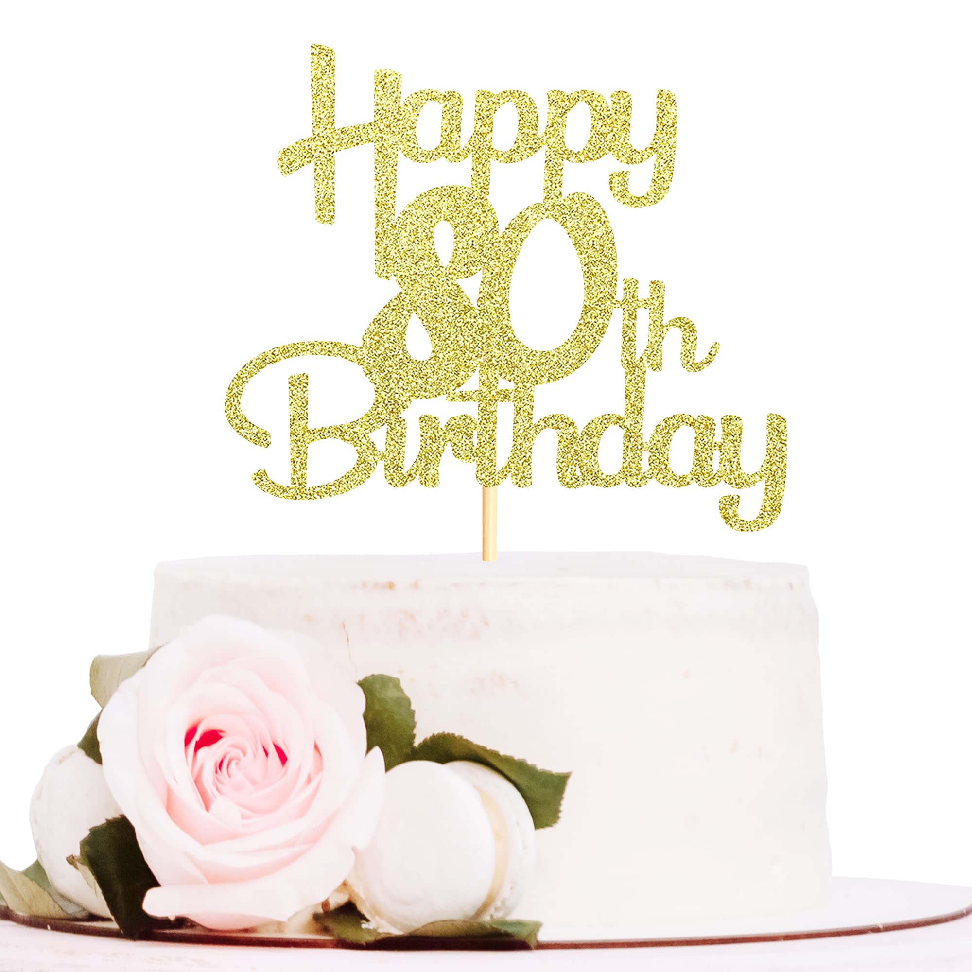 Sotpot Topper Per Torta 80° Compleanno Glitter Oro – Decorazione Per Torta Con Bastoncino Di Bambù | Ideale Per Festa Di Compleanno E Anniversario