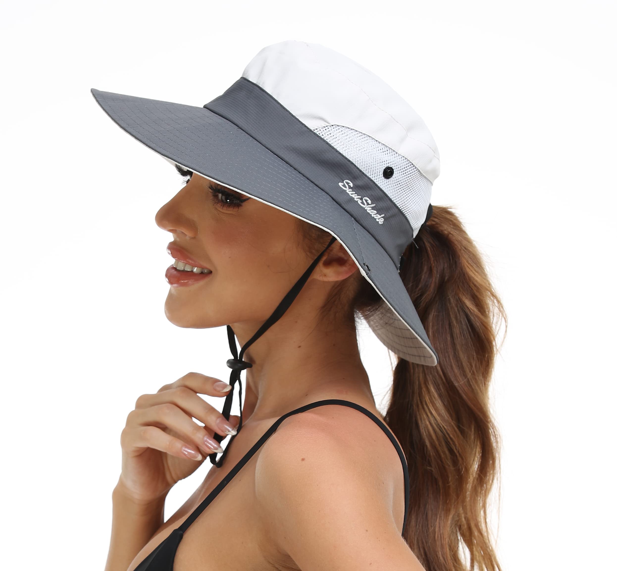 Womens Summer Sun Hat Beach Hat Wide Brim Outdoor UV Protection Hat  Foldable Cool Mesh Ponytail