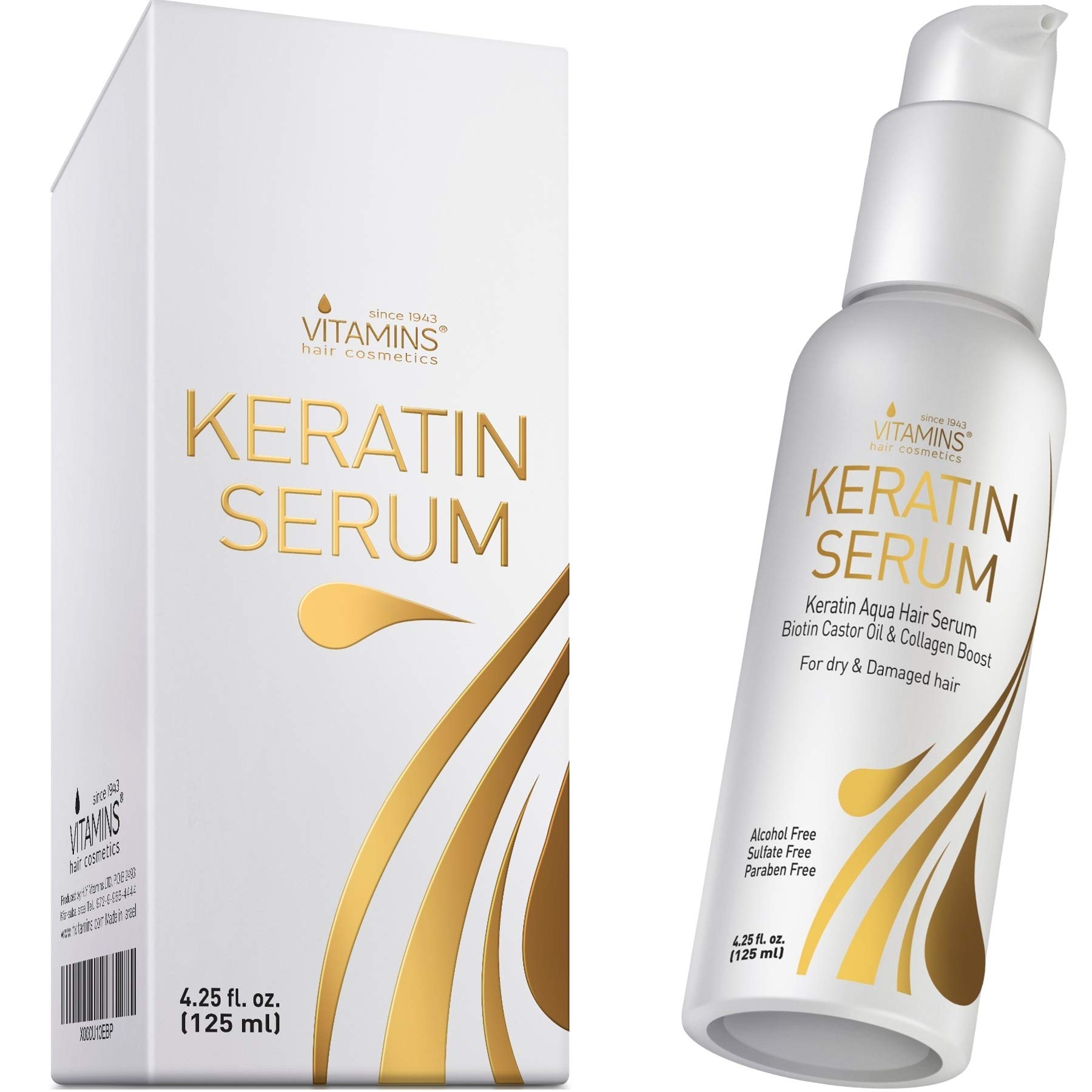 Vitamins Keratin Protein Hair Serum - Biotin Anti Frizz Control Repair  Treatment with Castor Oil for Frizzy Dry Damaged Hair - Straight or Curly  Hair Products - Heat Protectant for Shine and Gloss
