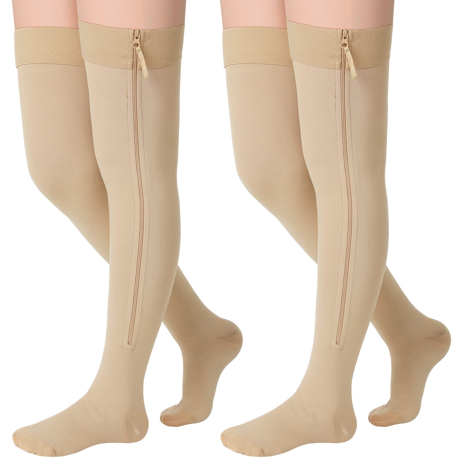 Zipper Medical Compression Socks With Open Toe - Best Support Zipper  Stocking for Varicose Veins, Edema, Swollen or Sore Legs, (Medium, Beige) :  : Health & Personal Care