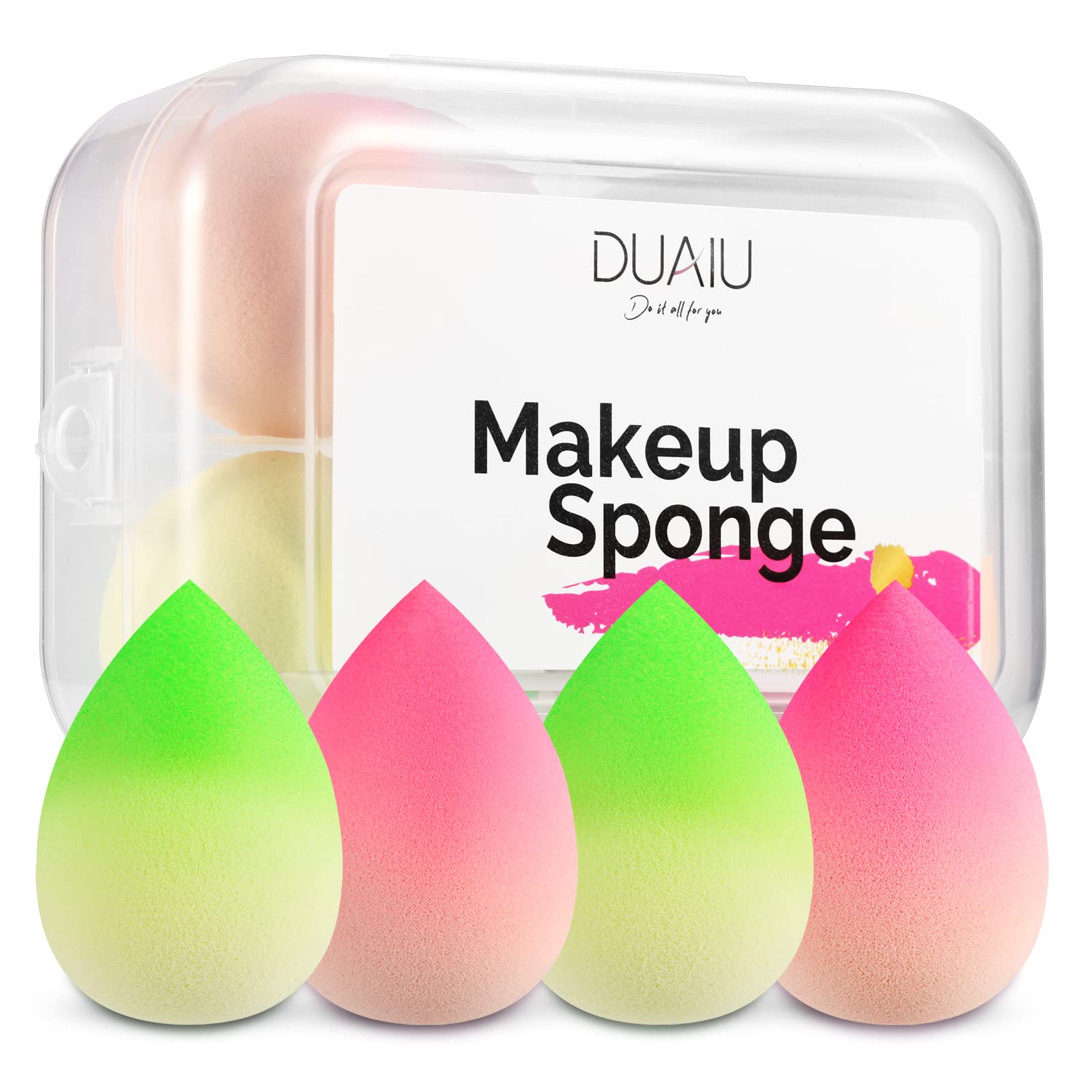 Makeup Sponge Set DUAIU 4 Pcs Foundation Blending Beauty Blender Sponge Dry  & Wet Use for Powder Cream or Liquid Multi-colored Makeup Sponges Green+Red