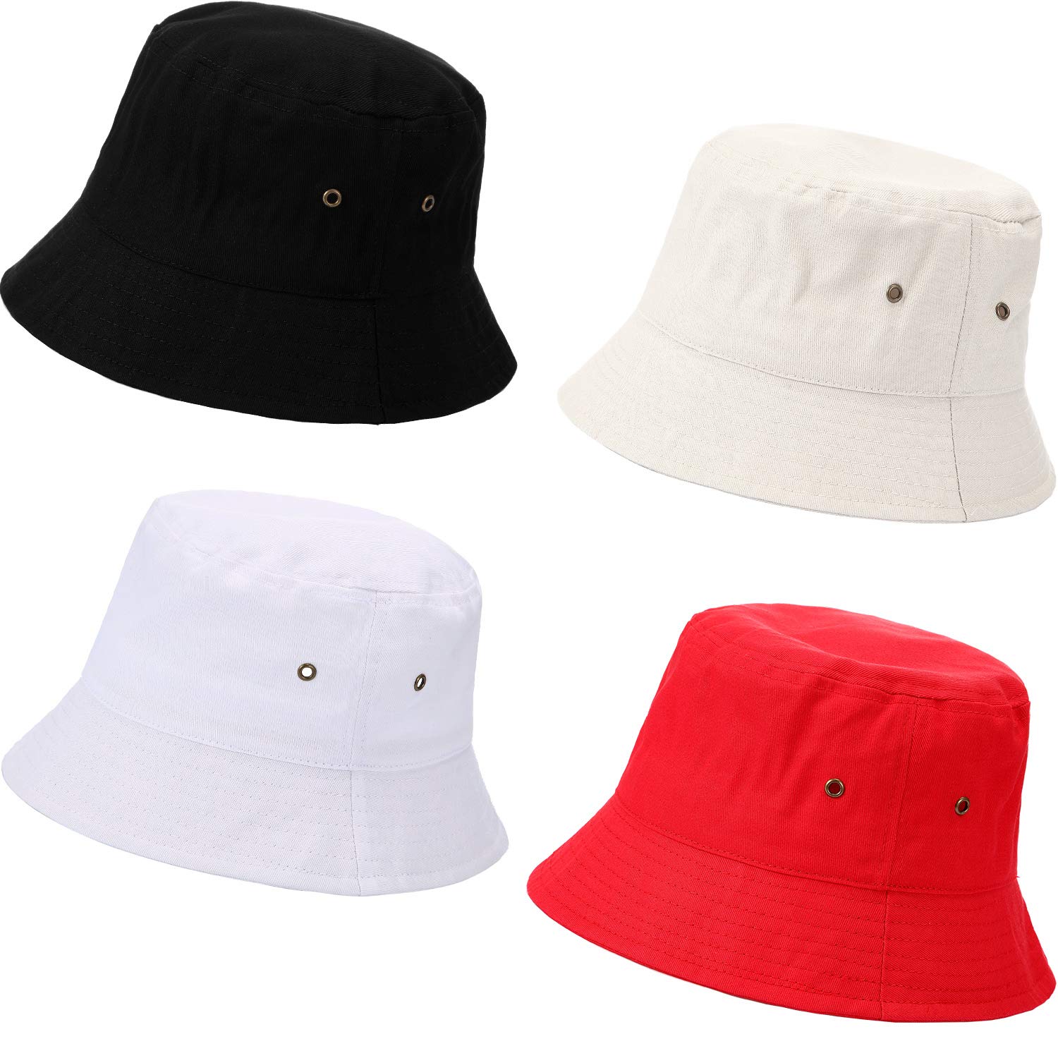 4 Pieces Bucket Hat Sun Hat Beach Fishing Hat Travel Hat for Men Women Kids  Medium Black, White, Beige, Red