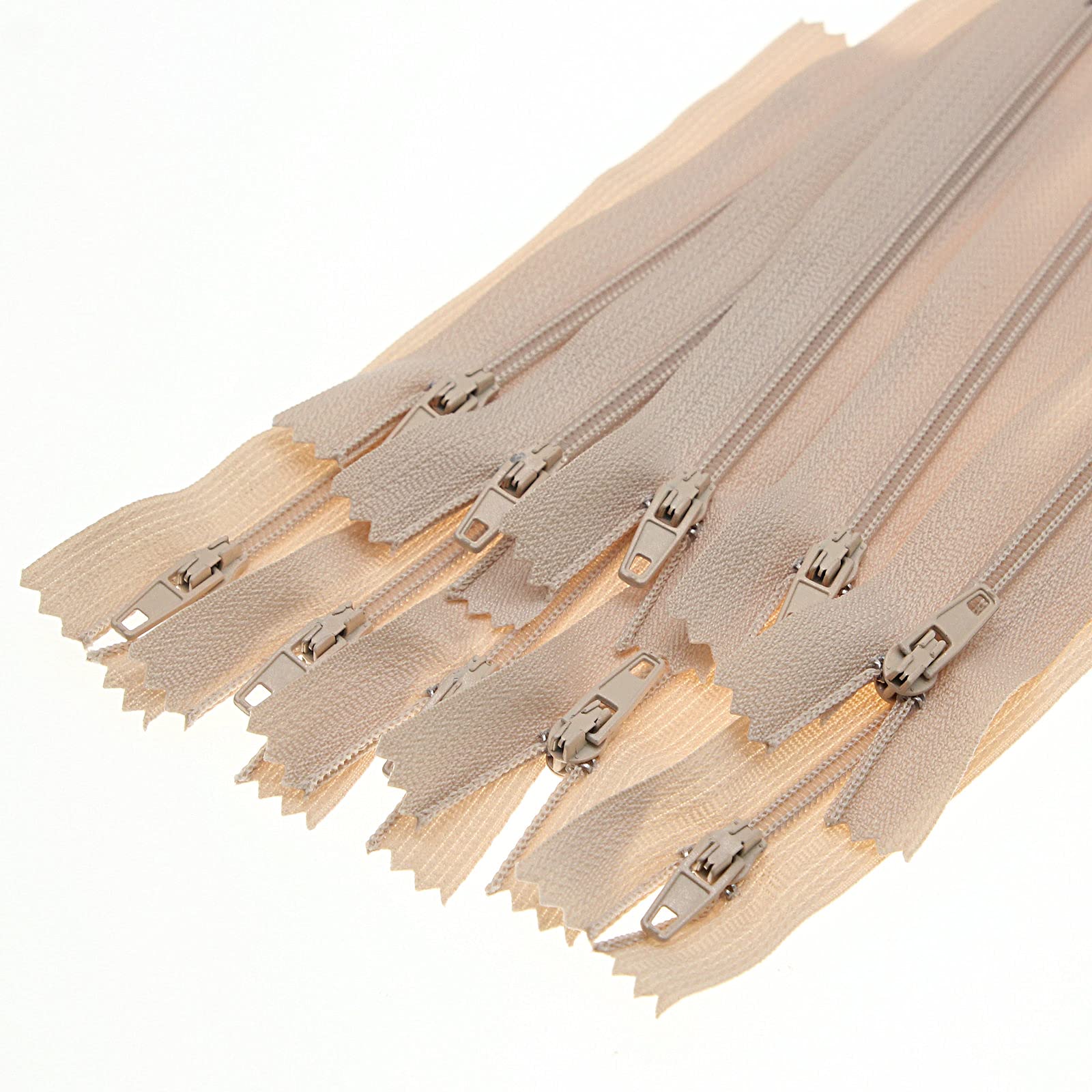 3 Beige Nylon Coil Zipper Closed End Zippers Bulk for DIY Tailor