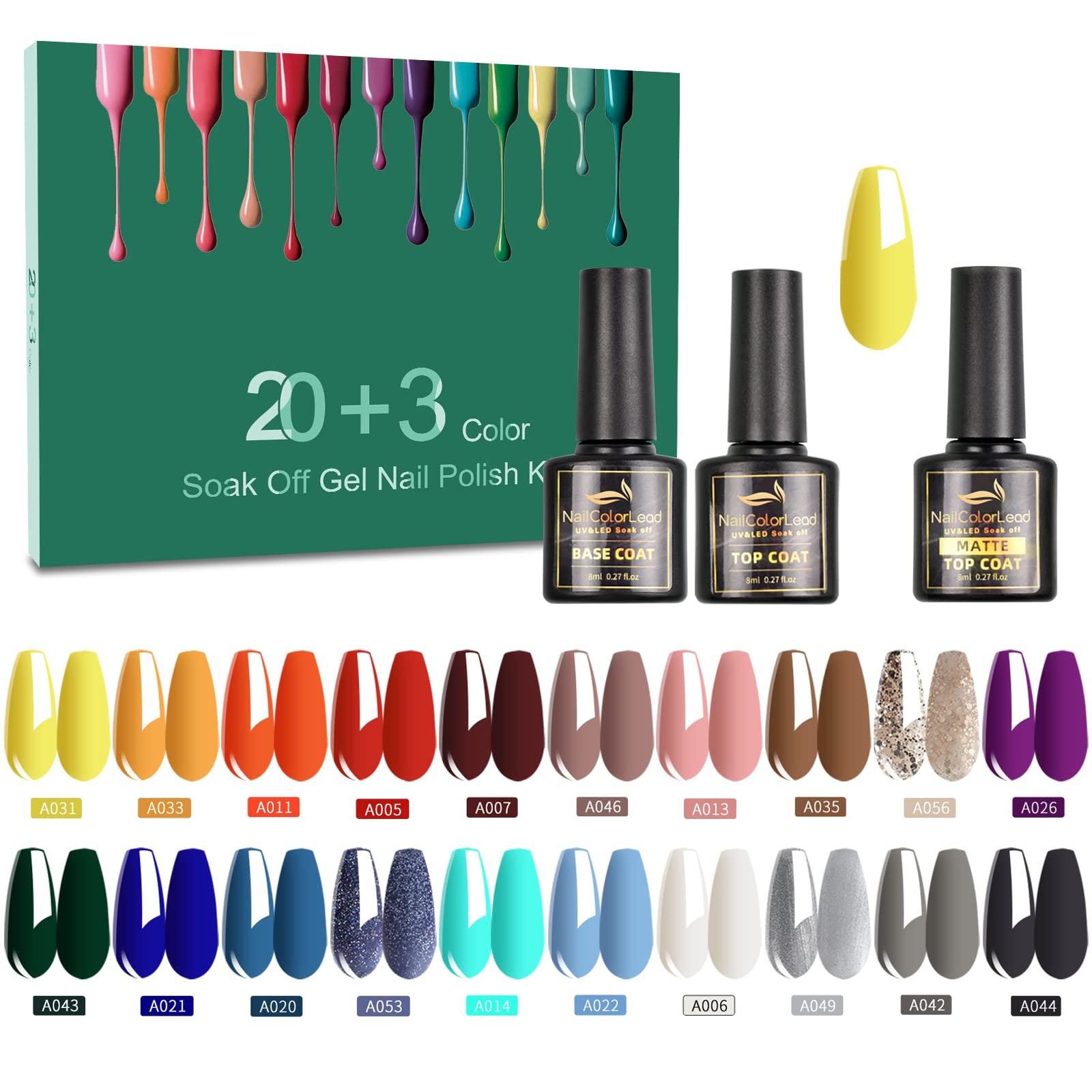 Erarrow Gel Nail Polish Set - Nail Polish 20 Colors, Popular Nail Art Colors UV LED Soak Off Nail Kit (20 + 3) 23A PCS