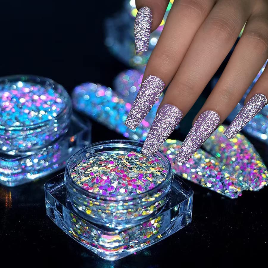 Holographic Nail Glitter Diamond Reflective Nail Powder Glitter