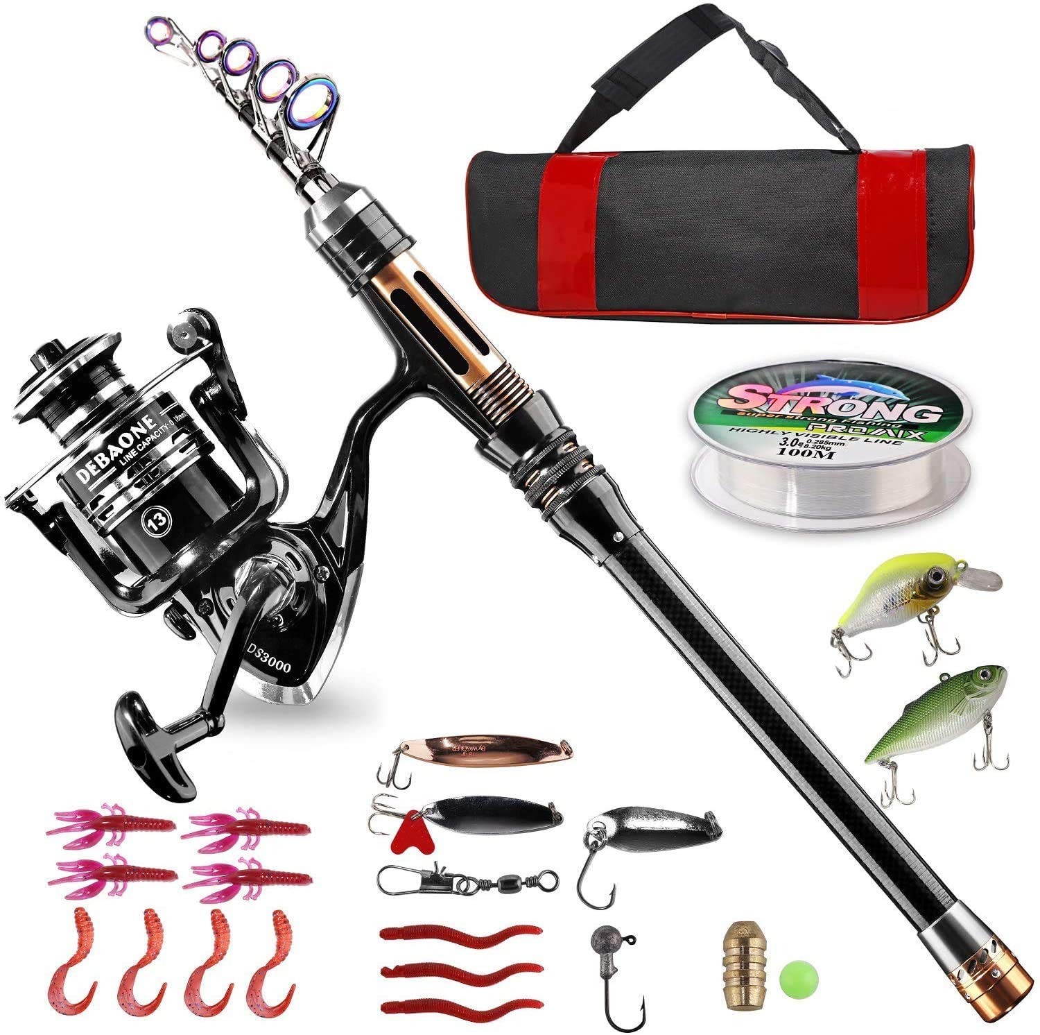 Kids Fishing Pole Set Full Kits With Telescopic Fishing Rod And Spinning  Reel Baits Hooks Saltwater