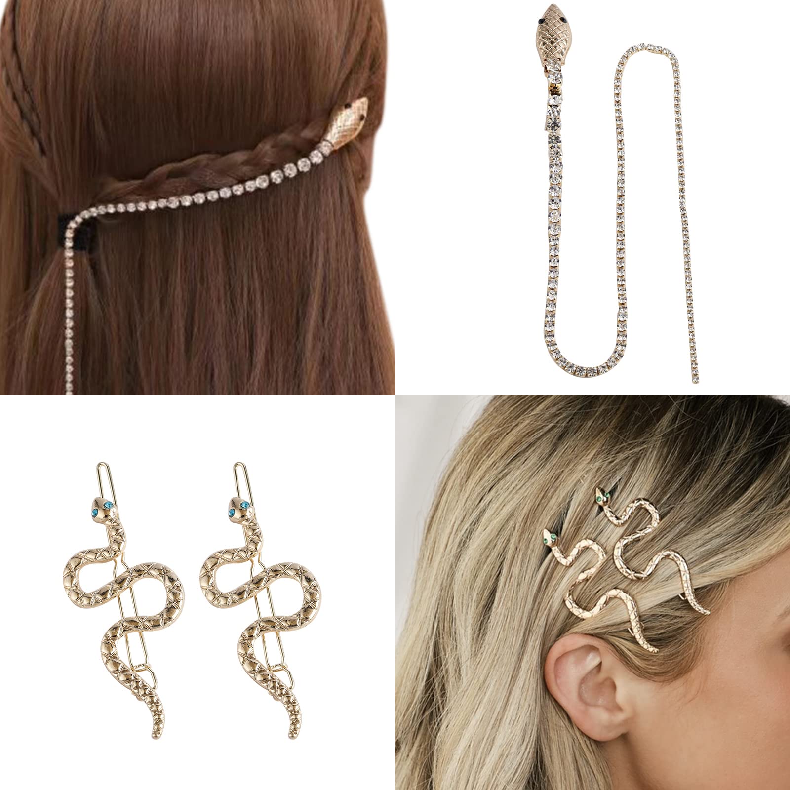 FRDTLUTHW Gold Hair Jewelry for Braids Rhinestone Tassels Hair Accessories  Snake Hair Pins for Women Girls(pack of 3)