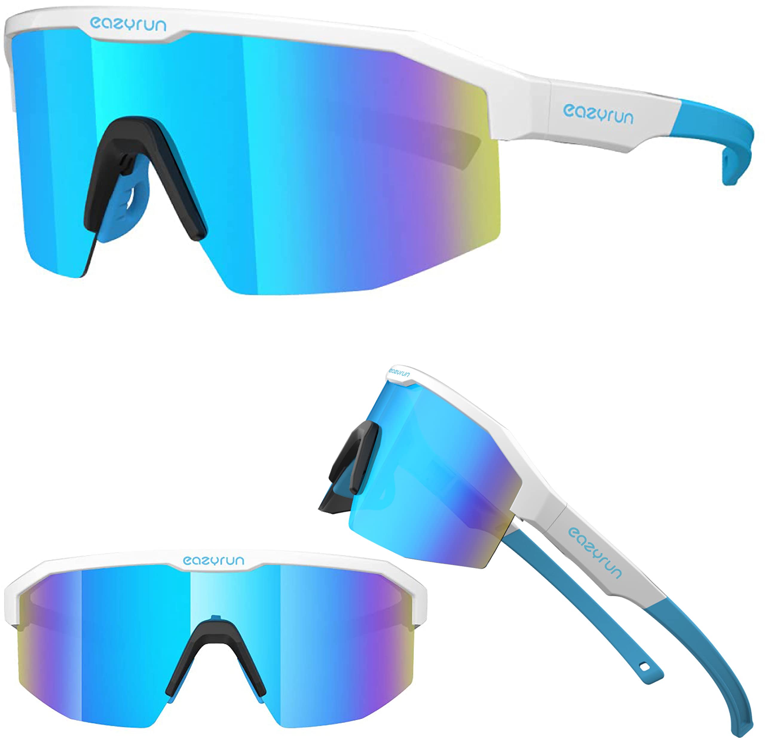 Activate your EAZYRUN Life! Small Polarized Baseball Sunglasses for Youth  Women Men, Running Cycling outdoor Sports. F24d Shiny White/Blue White R