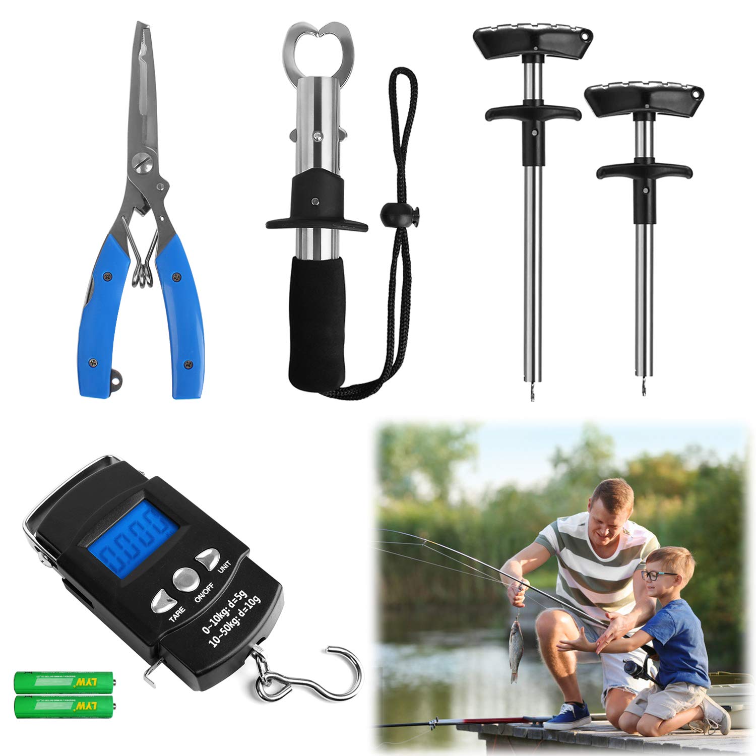 AIRKOUL 5pcs Fishing Tool Kit, Includes Fishing Pliers, Fish Hook