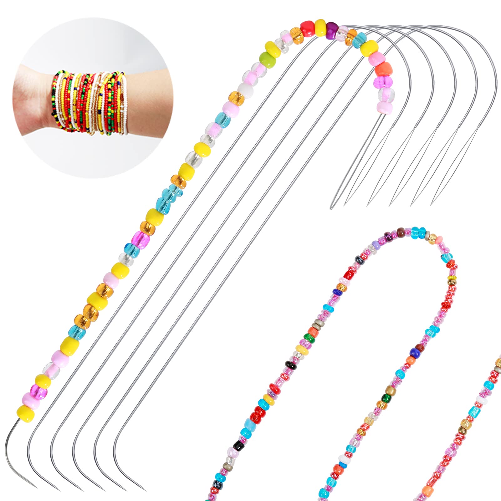 3/6PCS Curved Beading Needles Stainless Bead Spinner Needles Thin Bead  Needles for Jewelry Making Sewing Spin Bead DIY Craft