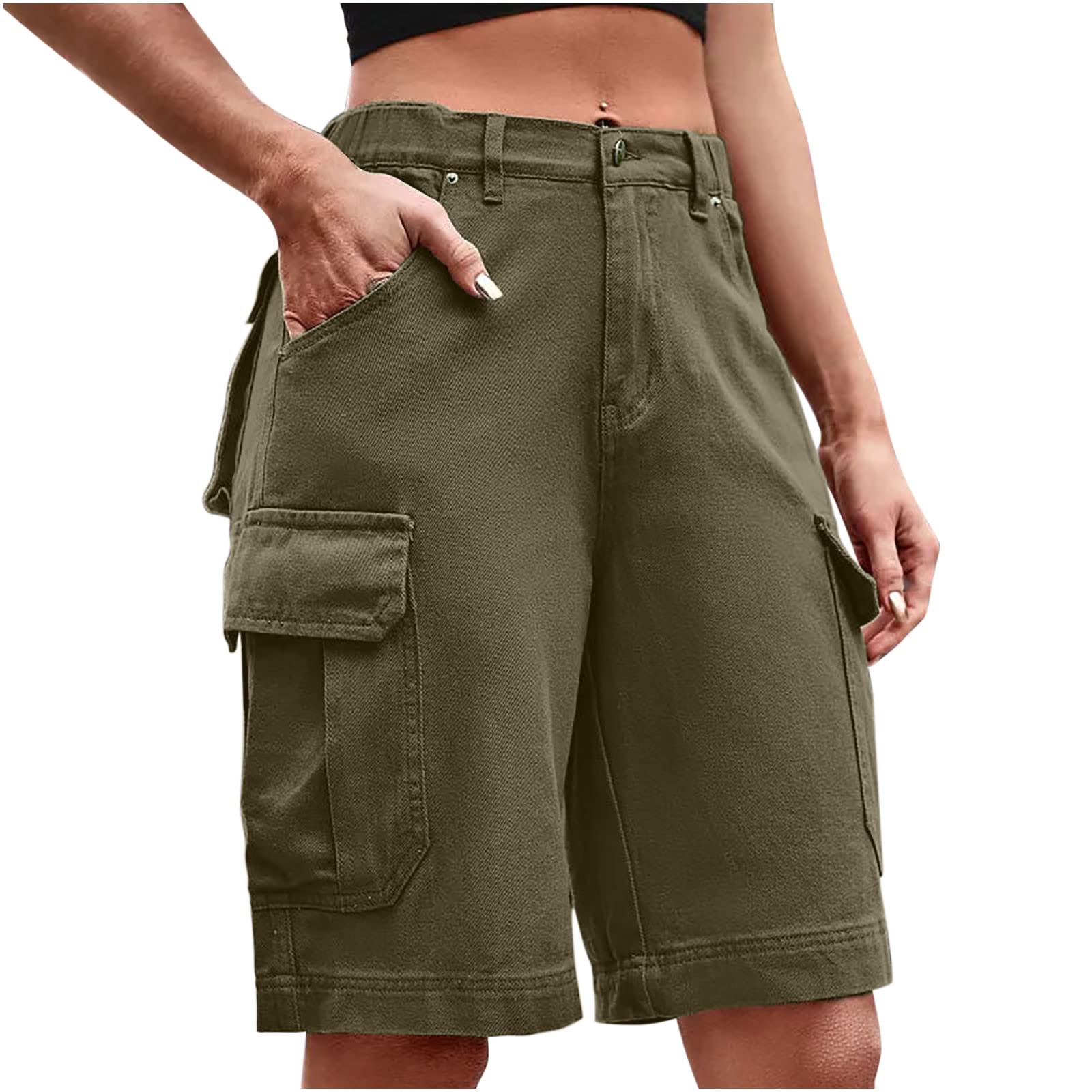 Cargo Shorts for Women, Multi-Pocket Hiking Shorts Zipper Up