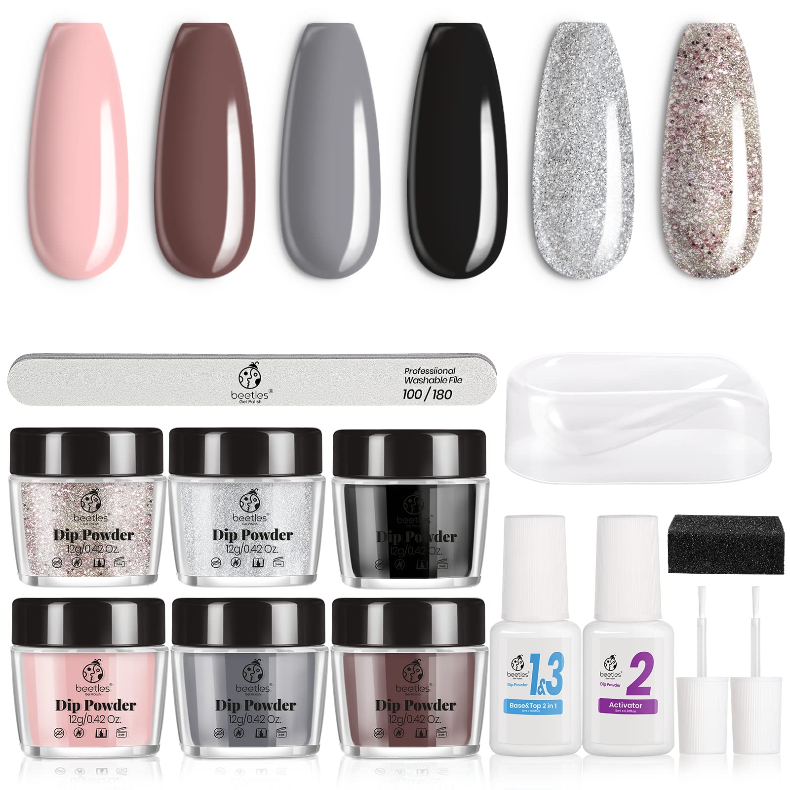 Beetles Dipping Powder Nail Starter Kit of 6 Colors Powder with Gel Liquid  Essential Tools Set,