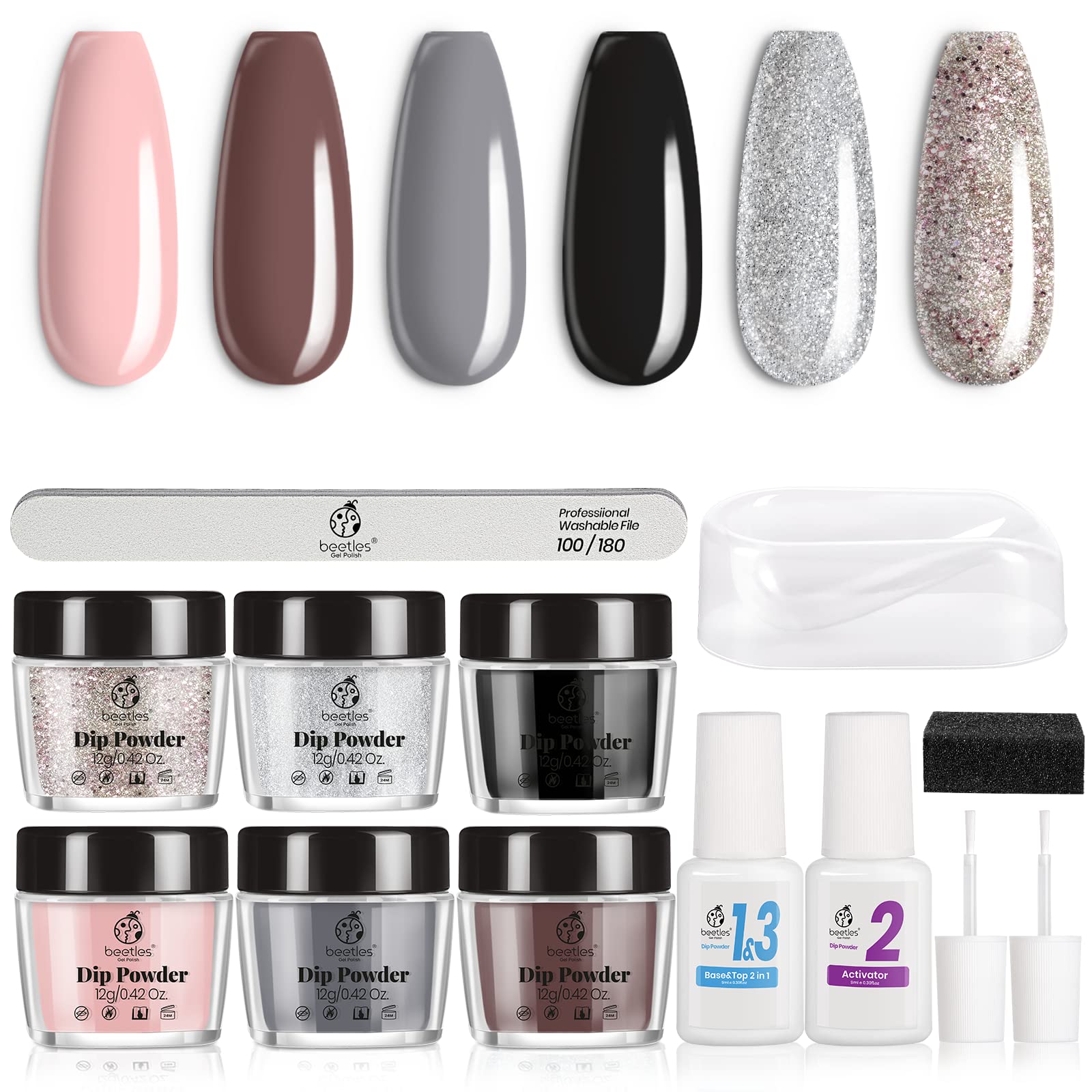 Beetles Dipping Powder Nail Starter Kit of 6 Colors Powder with Gel Liquid Essential Tools Set, Beetles Dipping Powder Nail Starter Kit of 6 Colors Powder with Gel Liquid Essential Tools Set,