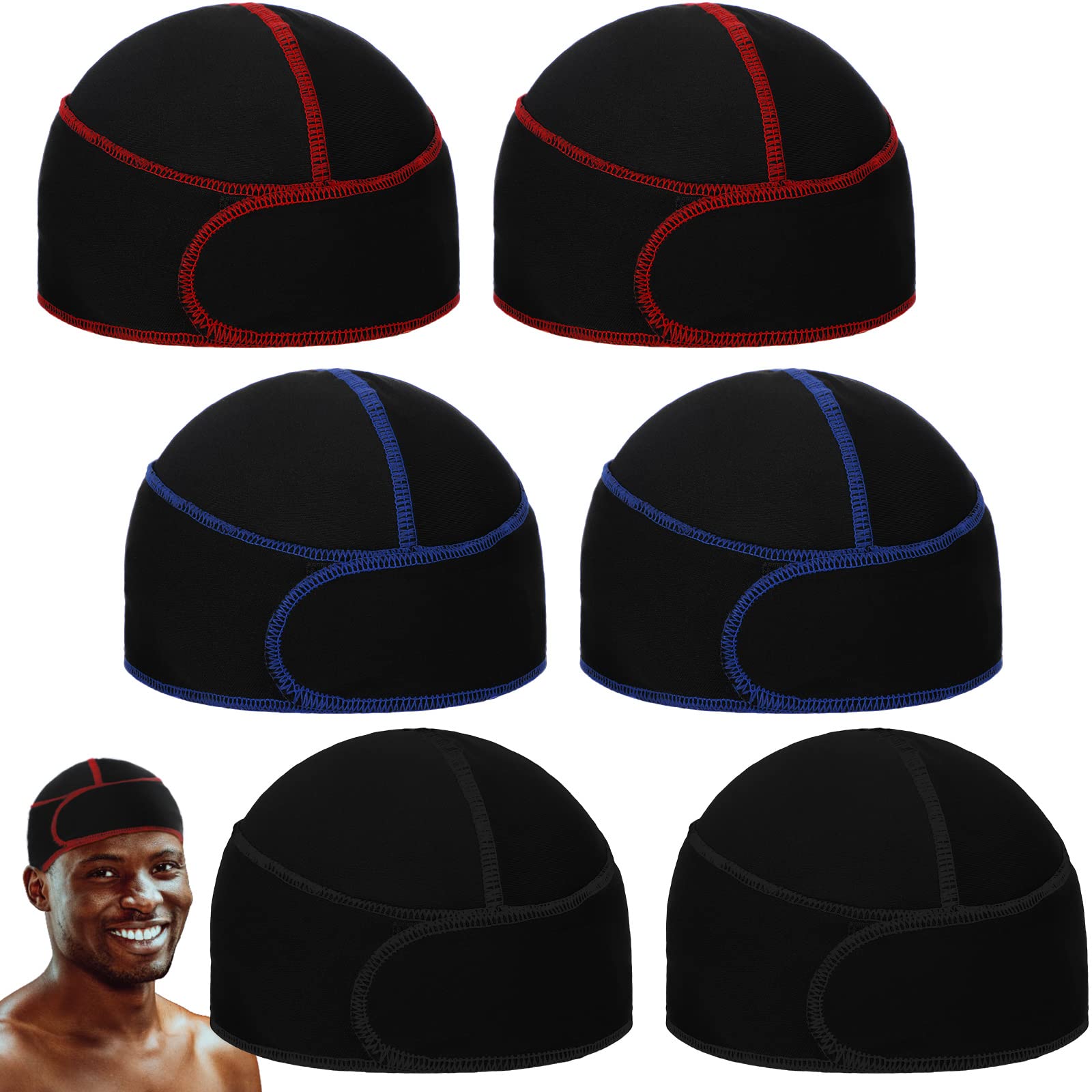 6 Pcs Durag Wave Cap for Men Stringless Durag Compressing Cap